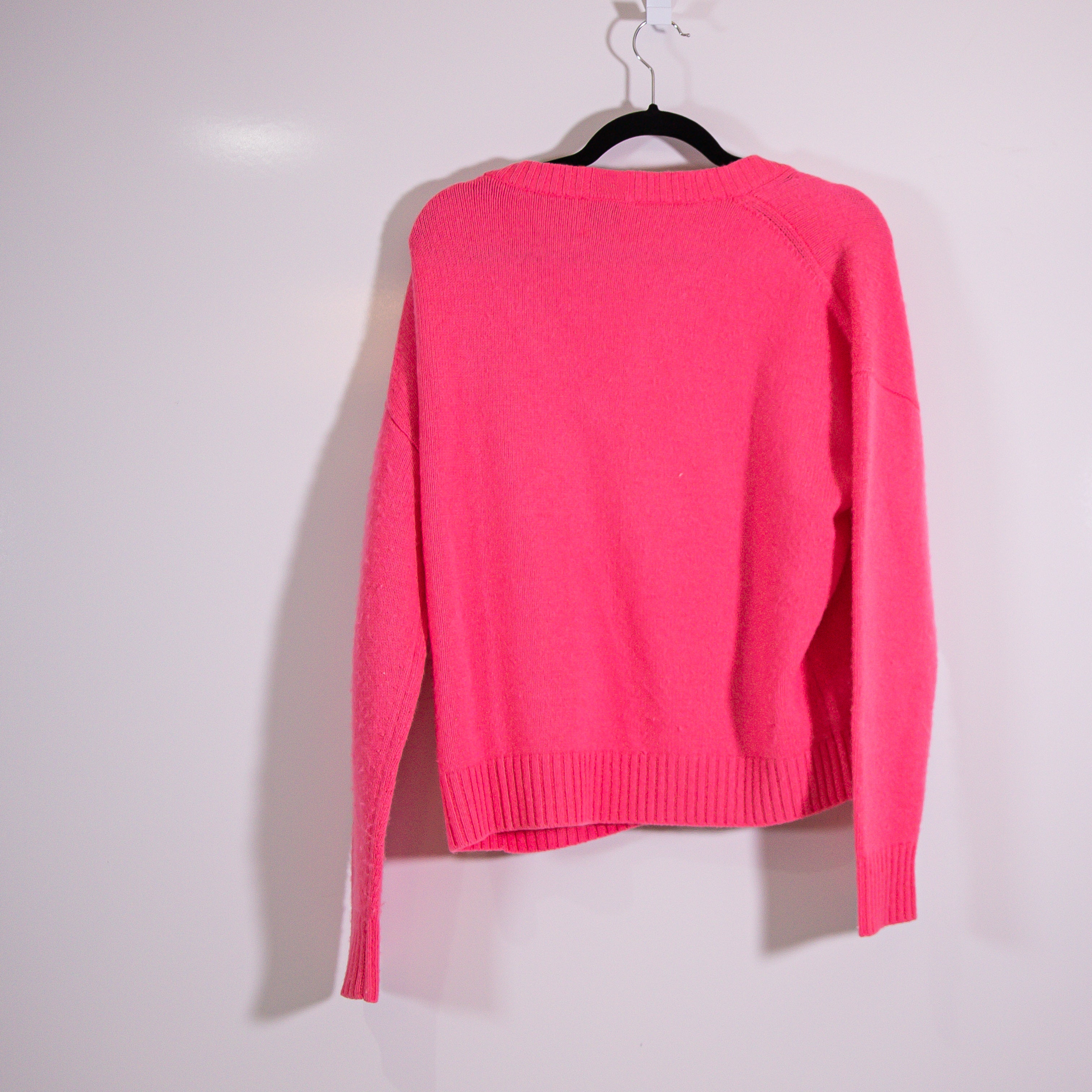 Allude Women's Cashmere Wool Knit Stretch V Neck Pullover Sweater Hot Pink XS