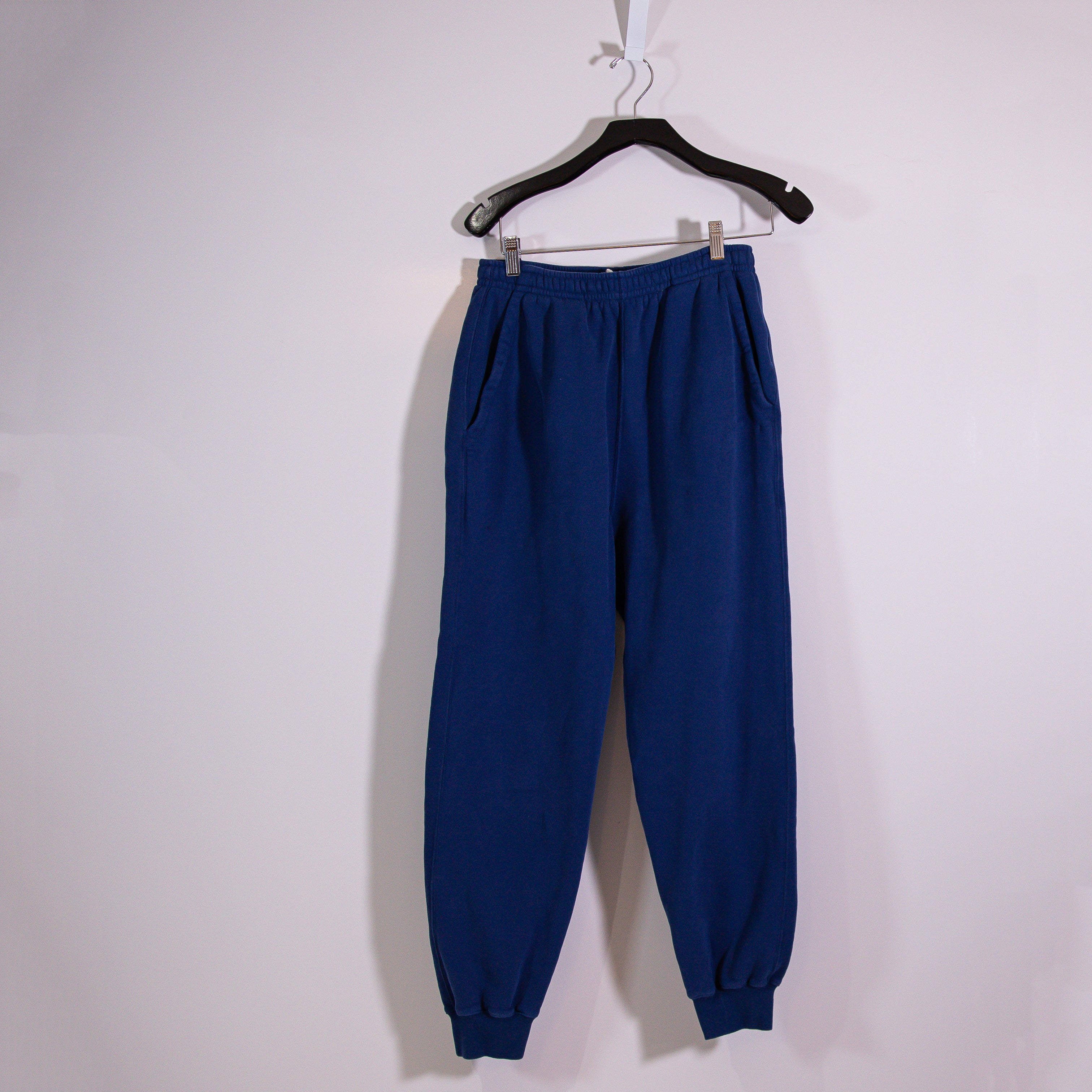 Bode Women's Cotton Fleece Lined Mid Rise Ankle Crop Joggers Pants Navy Blue S