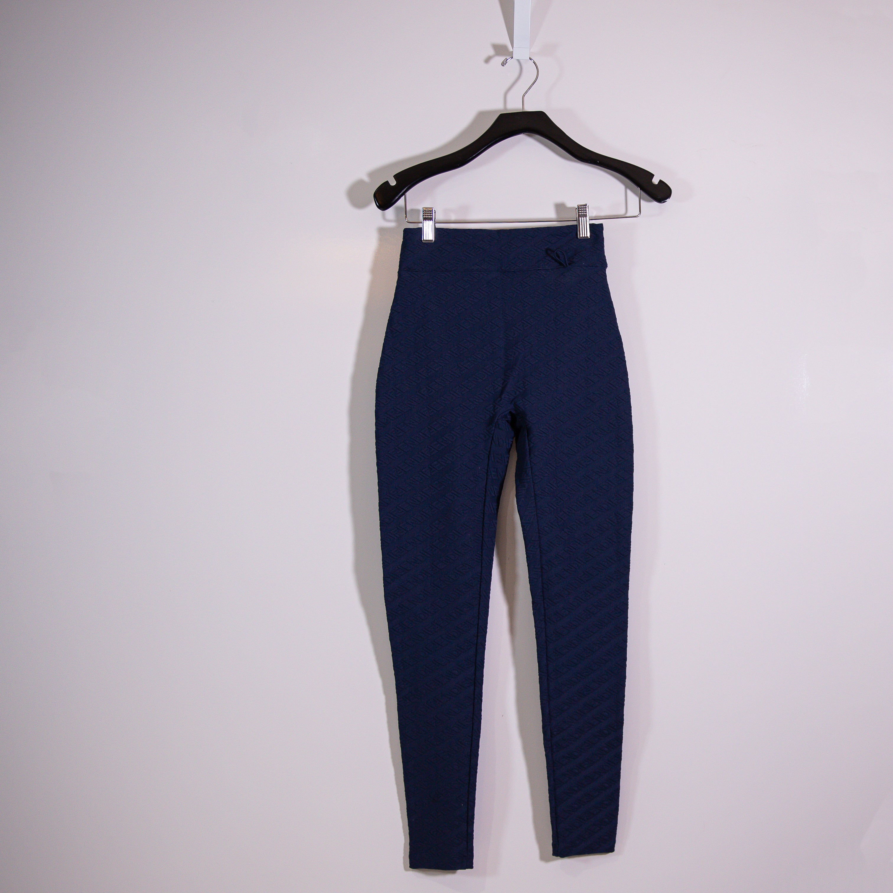 Fendi Women's Blue Logo Embossed Textured High Rise Athletic Work Out Leggings S