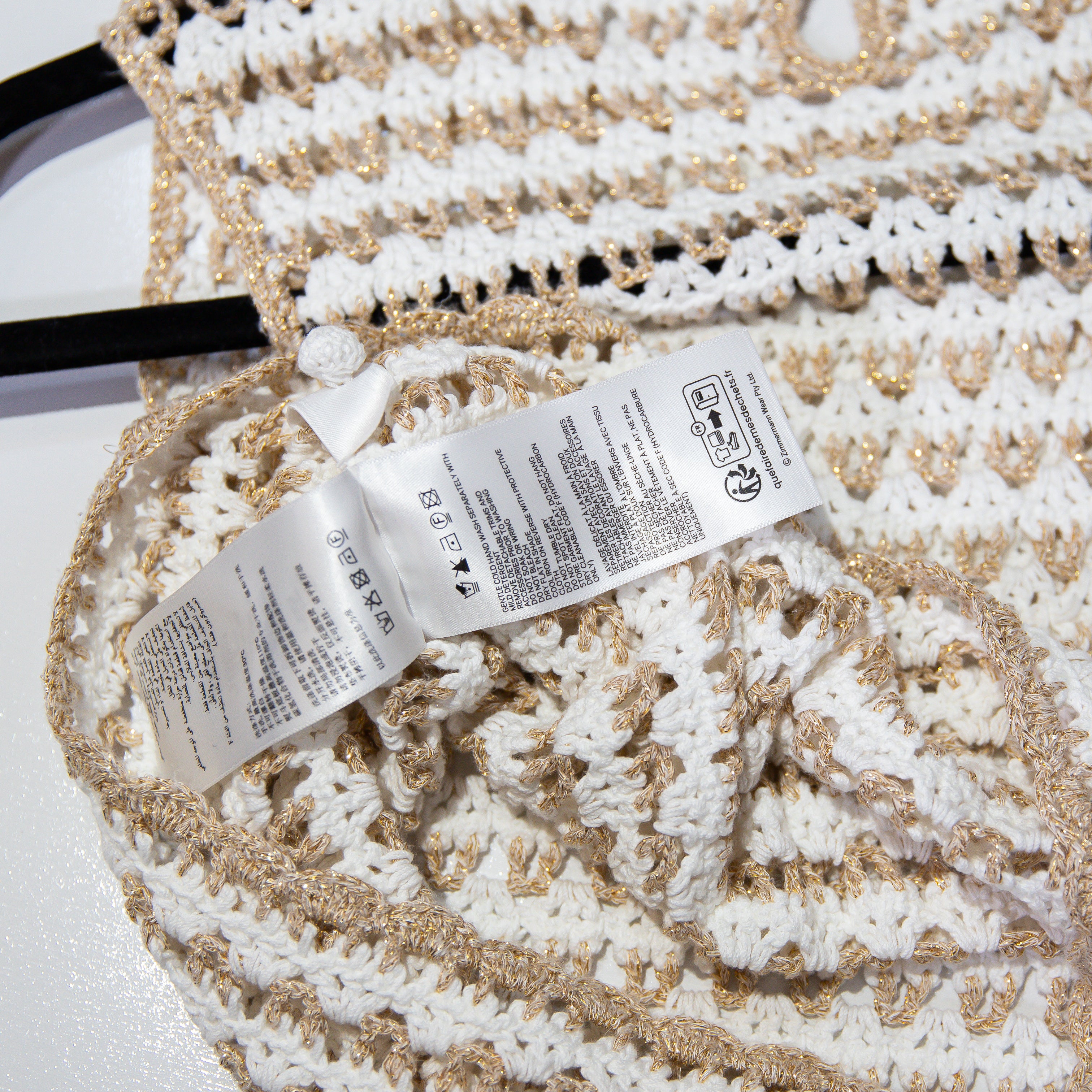 Zimmermann Tallow Cotton Crochet Knit Stretch Cropped Gold Stripe Tank Top 0