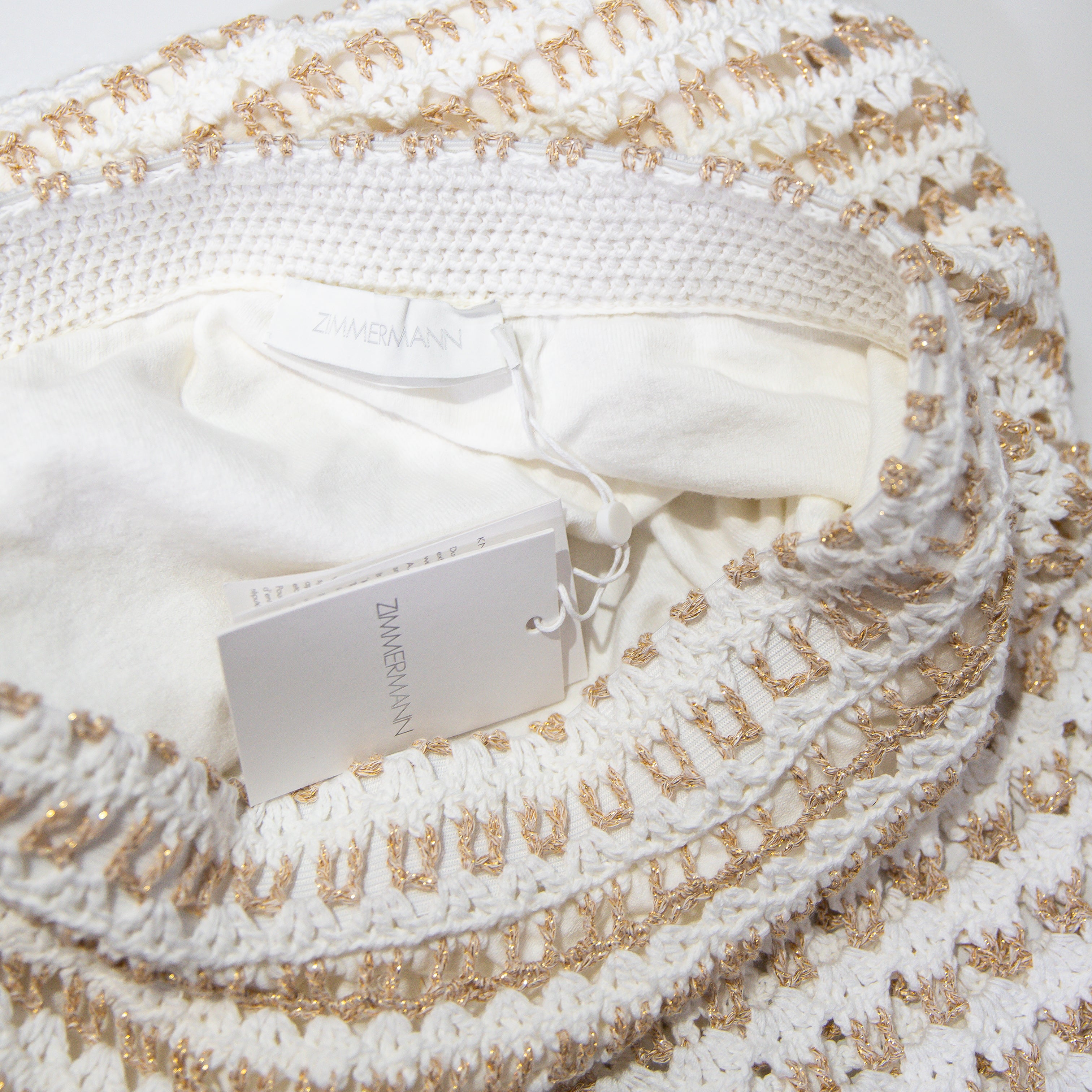 NEW Zimmermann Tallow Cotton Gold Metallic Stripe Crochet Knit Midi Skirt 2