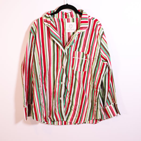 Printfresh Organic Cotton Peppermint Candy Cane Stripe Sleep Pajama Shirt Large