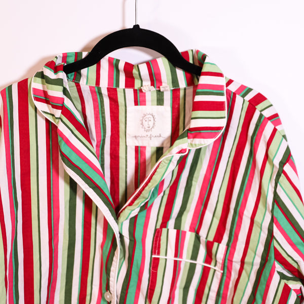 Printfresh Organic Cotton Peppermint Candy Cane Stripe Sleep Pajama Shirt Large