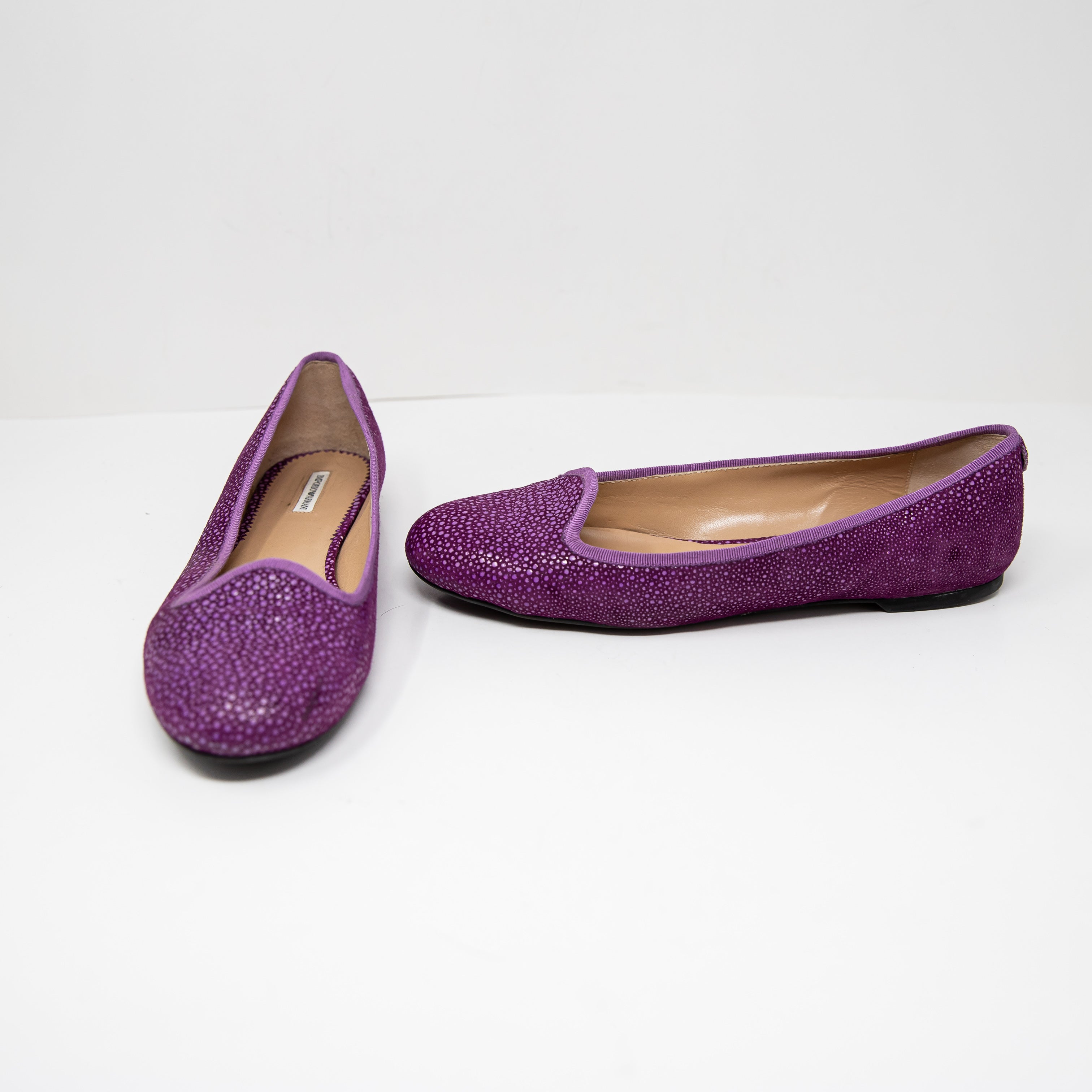 Emporio Armani Genuine Suede Leather Textured Round Toe Slip On Ballet Flats 10