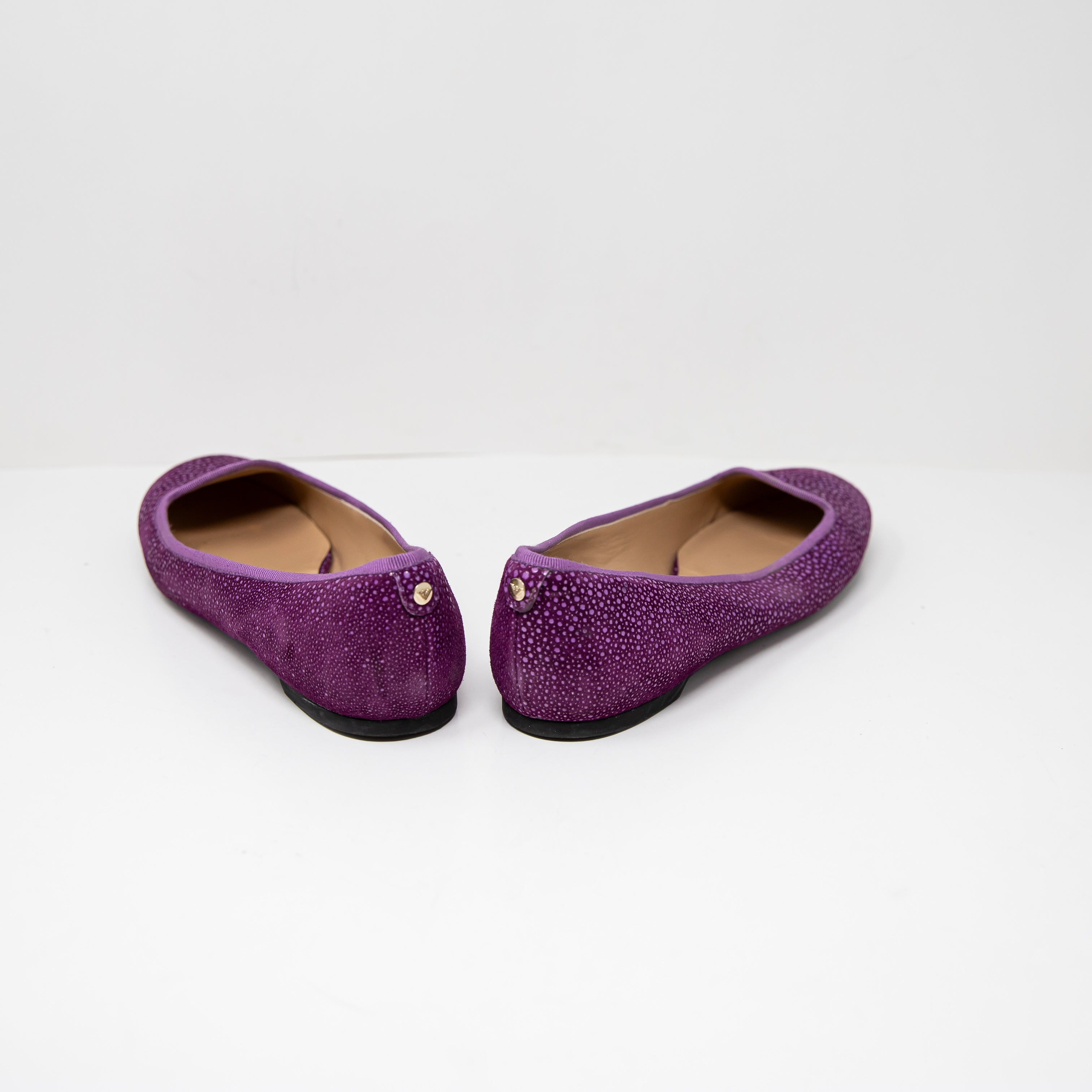 Emporio Armani Genuine Suede Leather Textured Round Toe Slip On Ballet Flats 10
