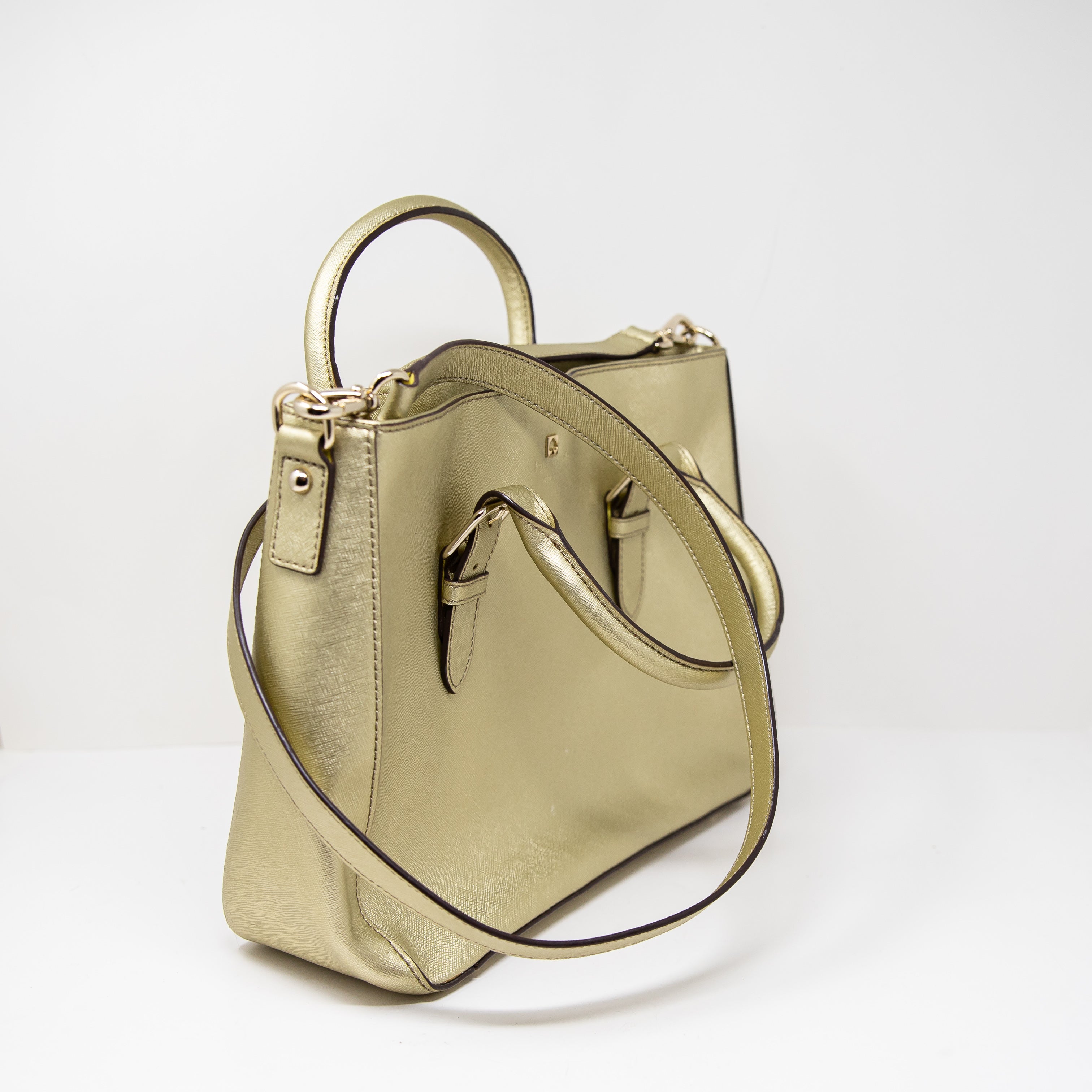 Kate Spade Cove Street Goldie Textured Leather Crossbody Tote Bag Purse Gold