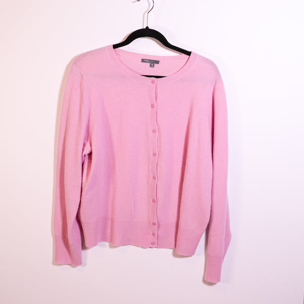 Vince 100% Cashmere Knit Stretch Button Front Cardigan Sweater Solid Pink Large