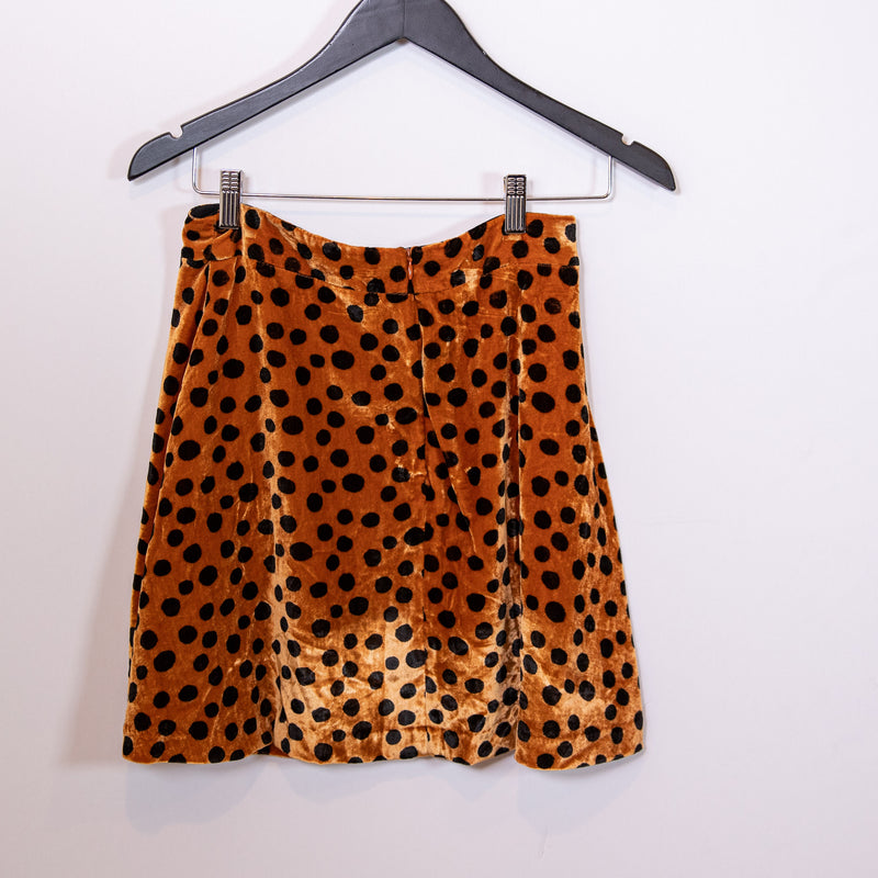 J. Crew Velvet Circle Leopard Polka Dot Print Pattern Mini Skirt Brown Black 0