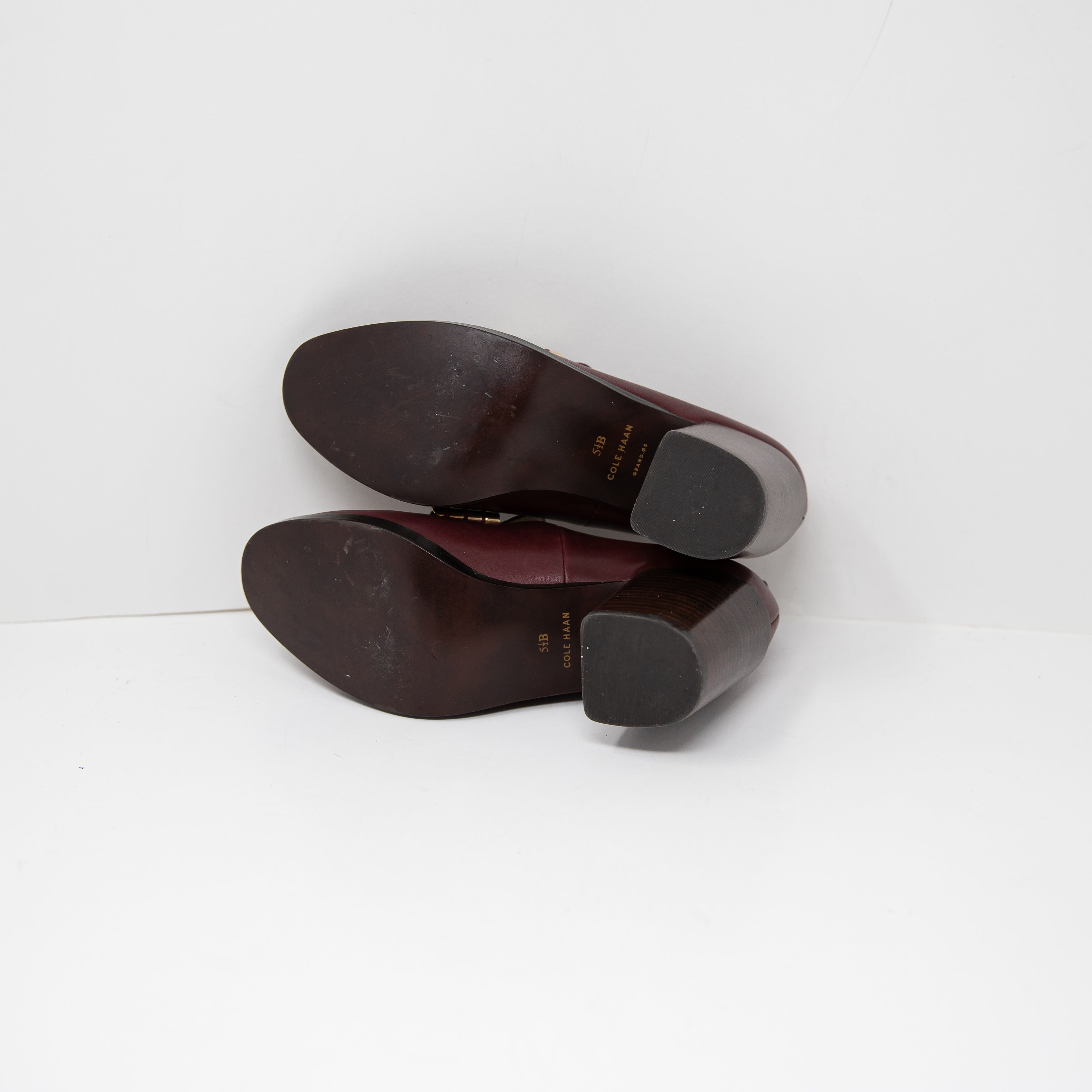 NEW Cole Haan Mazie Genuine Leather Slip On Loafer Heels Tawny Port Brown Shoes