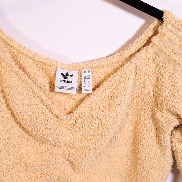 Adidas Originals Relaxed Fluffy Knit Stretch Ruched Cropped Top Hazy Beige S