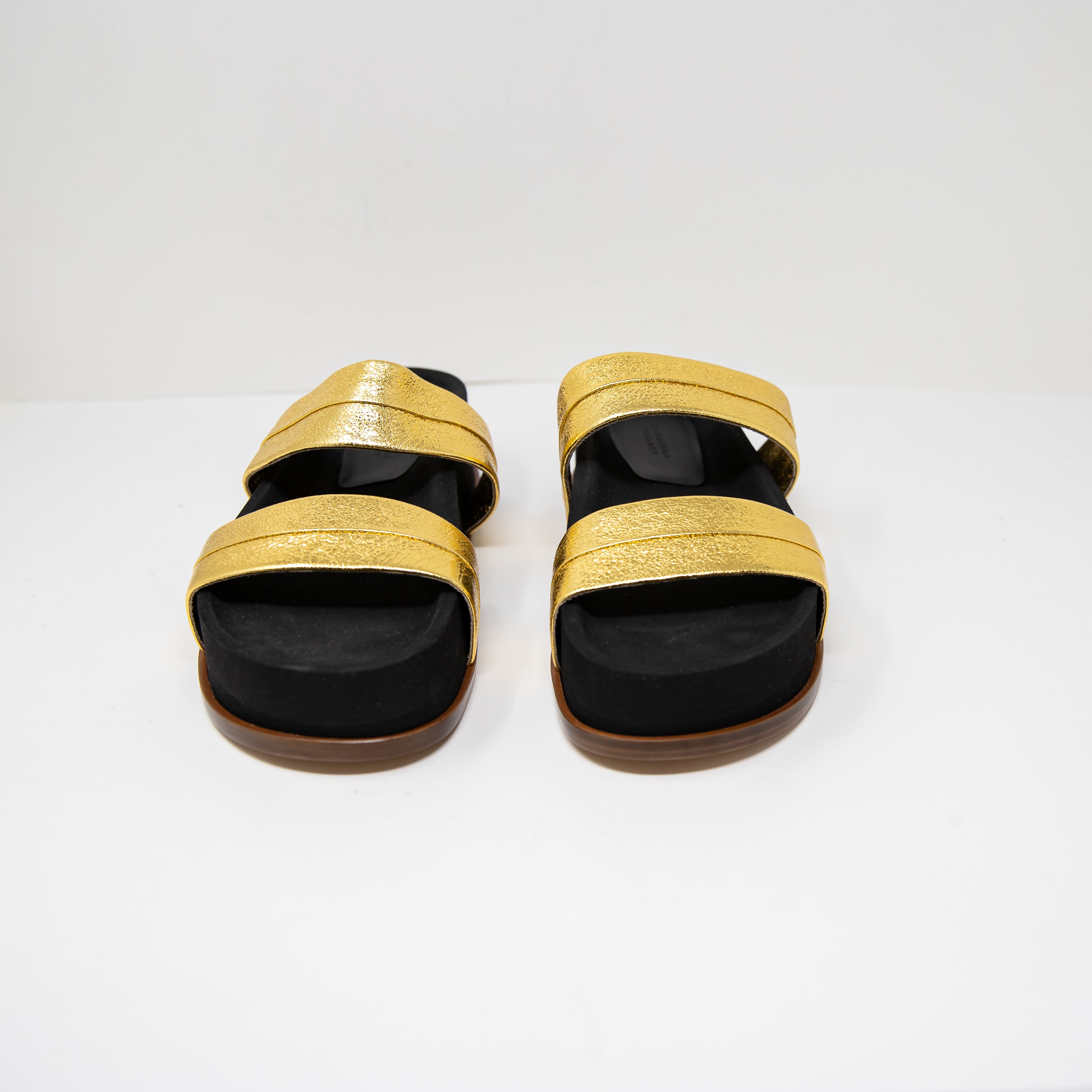 Gabriela Hearst Striker Gold Metallic Nappa Textured Leather Open Toe Slides 10