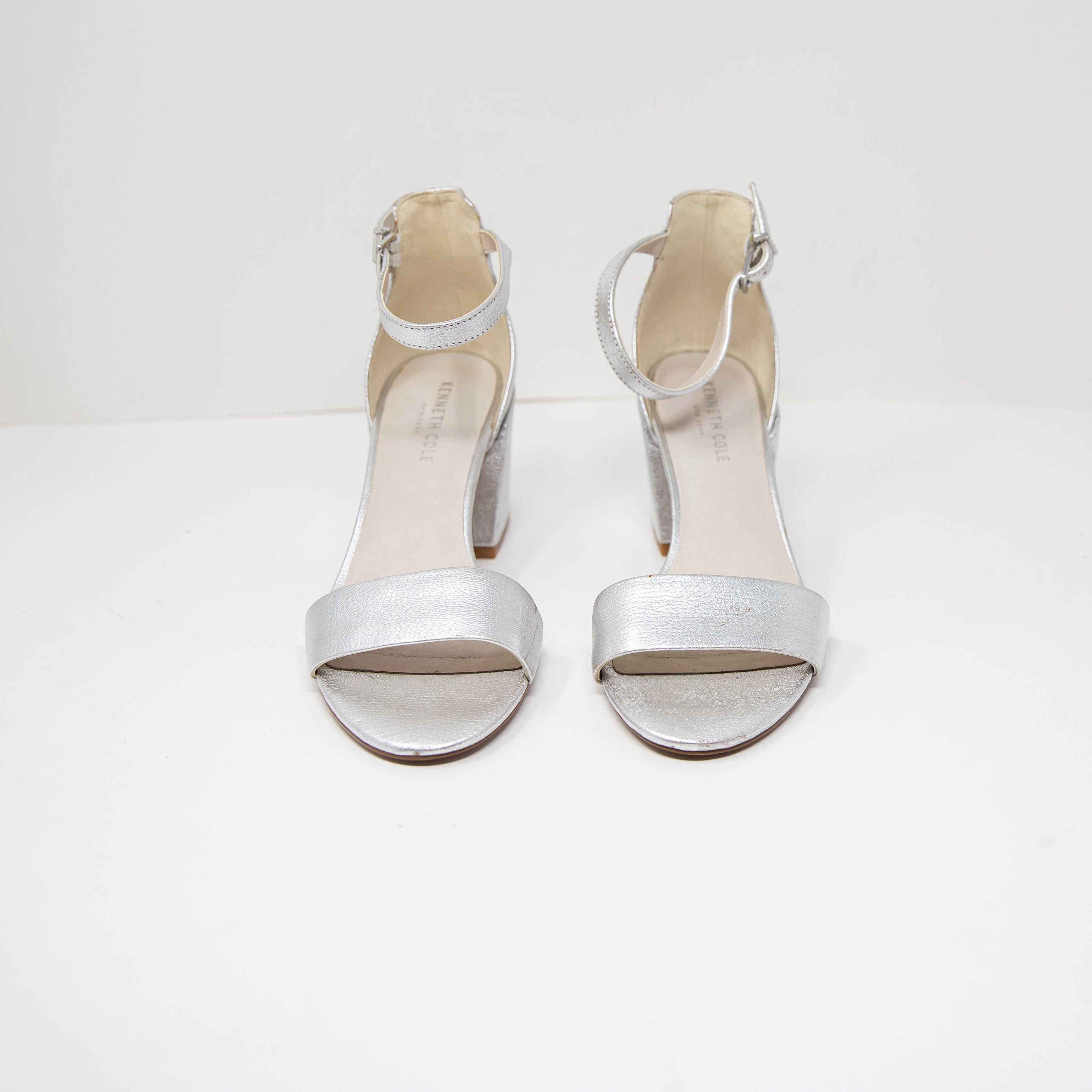 Kenneth Cole Hannon Genuine Leather Block High Heel Open Toe Sandals Shoes 8.5