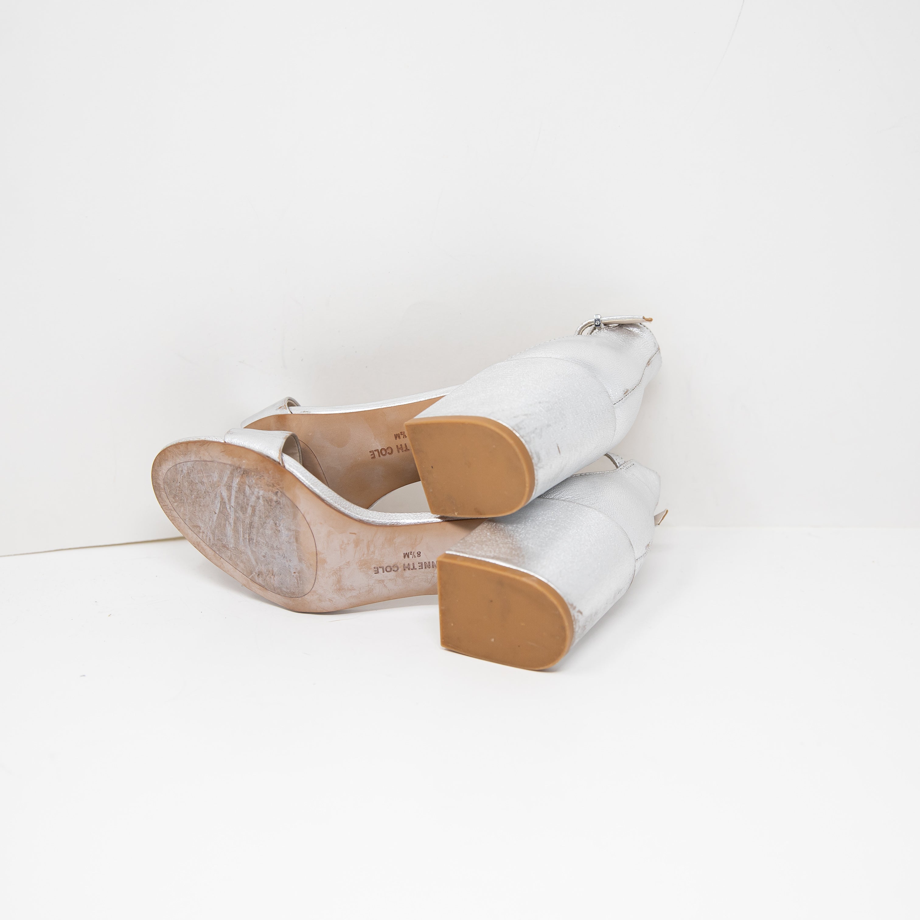 Kenneth Cole Hannon Genuine Leather Block High Heel Open Toe Sandals Shoes 8.5