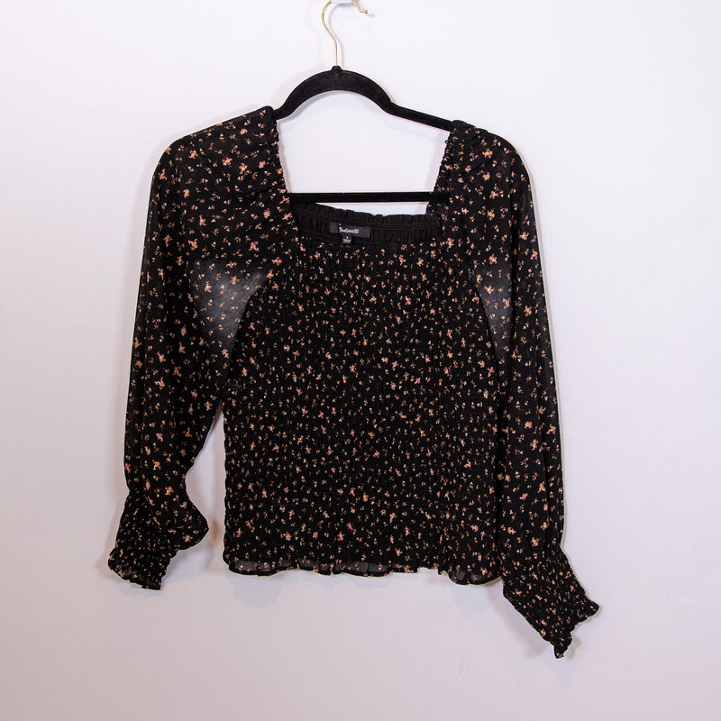 Madewell (Re)sourced Georgette Lucie Bubble-Sleeve Smocked Top In Stem Scatter