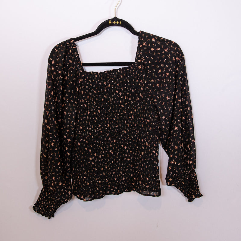 Madewell (Re)sourced Georgette Lucie Bubble-Sleeve Smocked Top In Stem Scatter