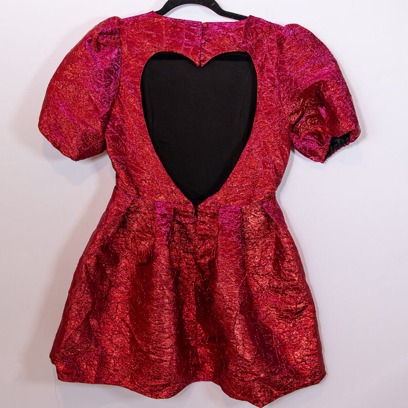 Storia Hot Pink Glitter Sparkle Heart Back Cut Out Mini Party Dress M