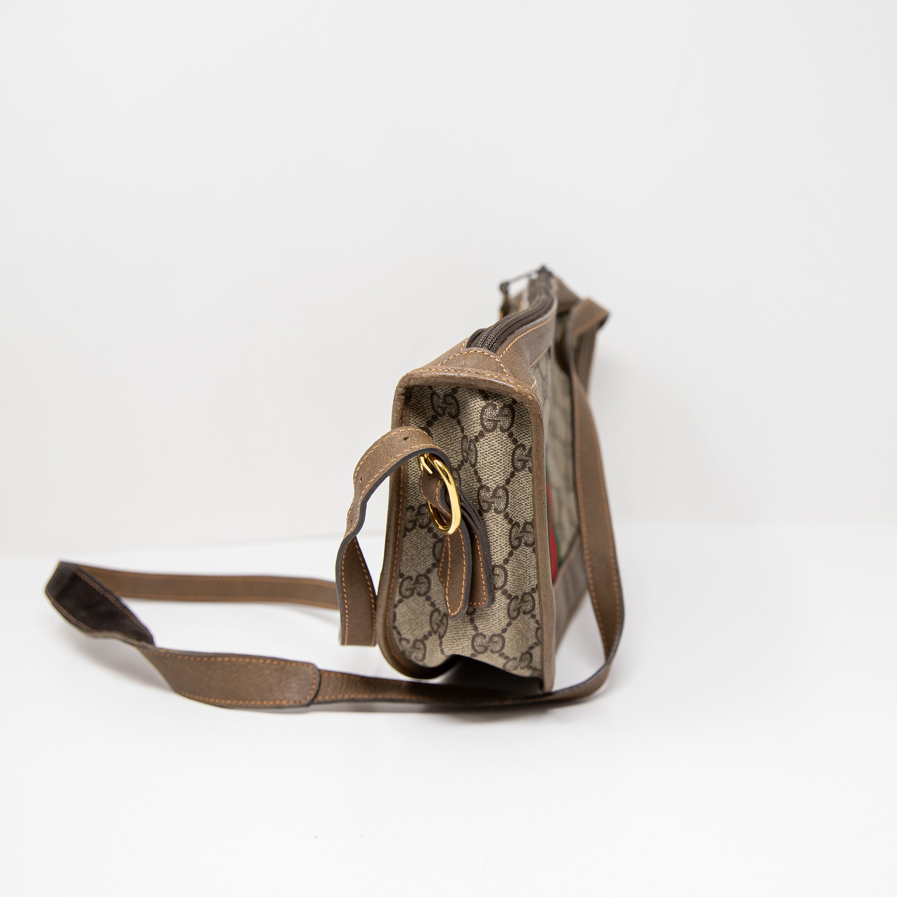 Gucci Bree Mini Vintage GG Monogram Coated Canvas Leather Crossbody Purse Bag