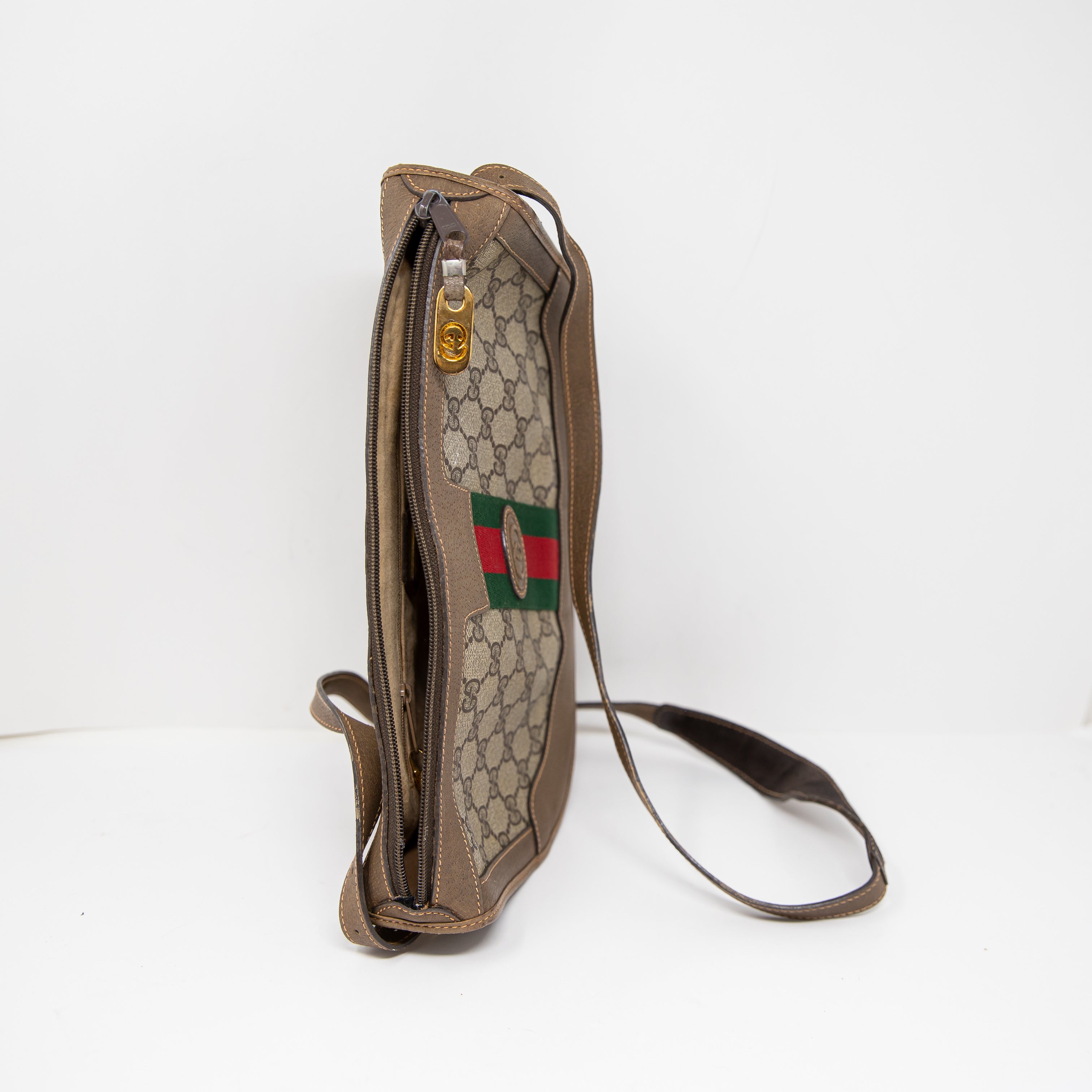 Gucci Bree Mini Vintage GG Monogram Coated Canvas Leather Crossbody Purse Bag