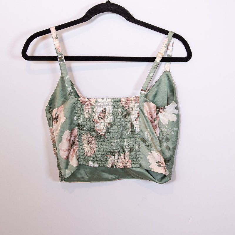 Abercrombie &amp; Fitch Satin Floral Flower Print Pattern Ruched Smocked Crop Top M