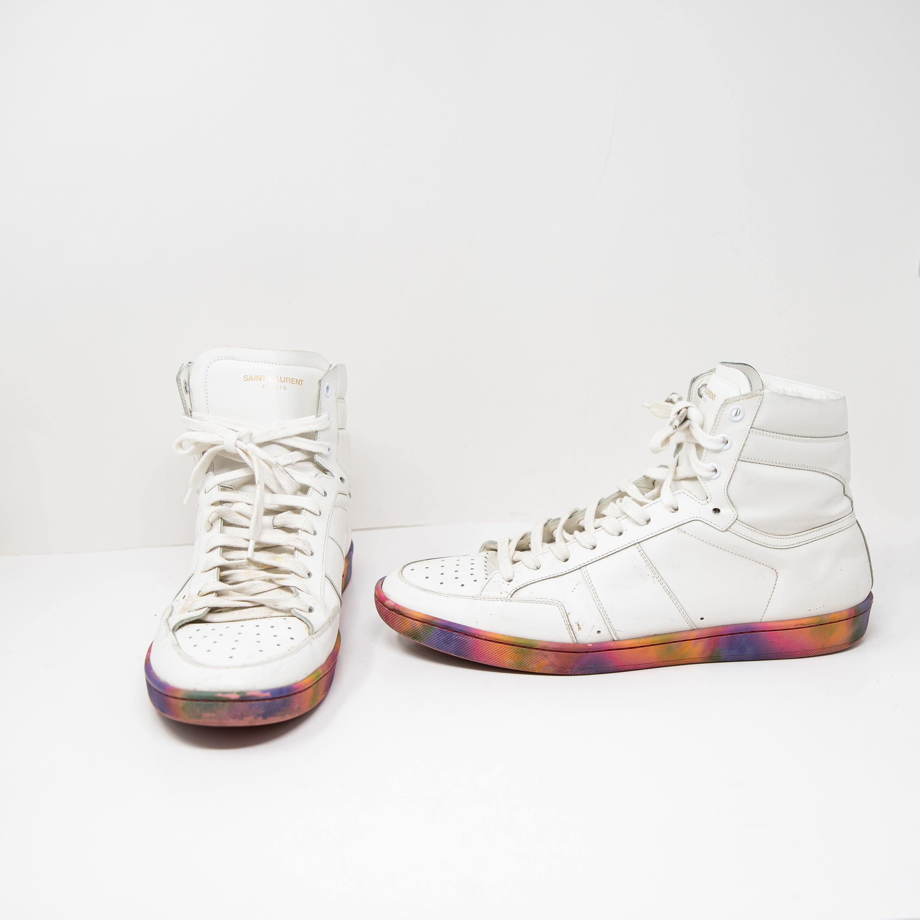 Saint Laurent Paris Genuine Leather High Top Trainers Sneakers Multi Color Sole