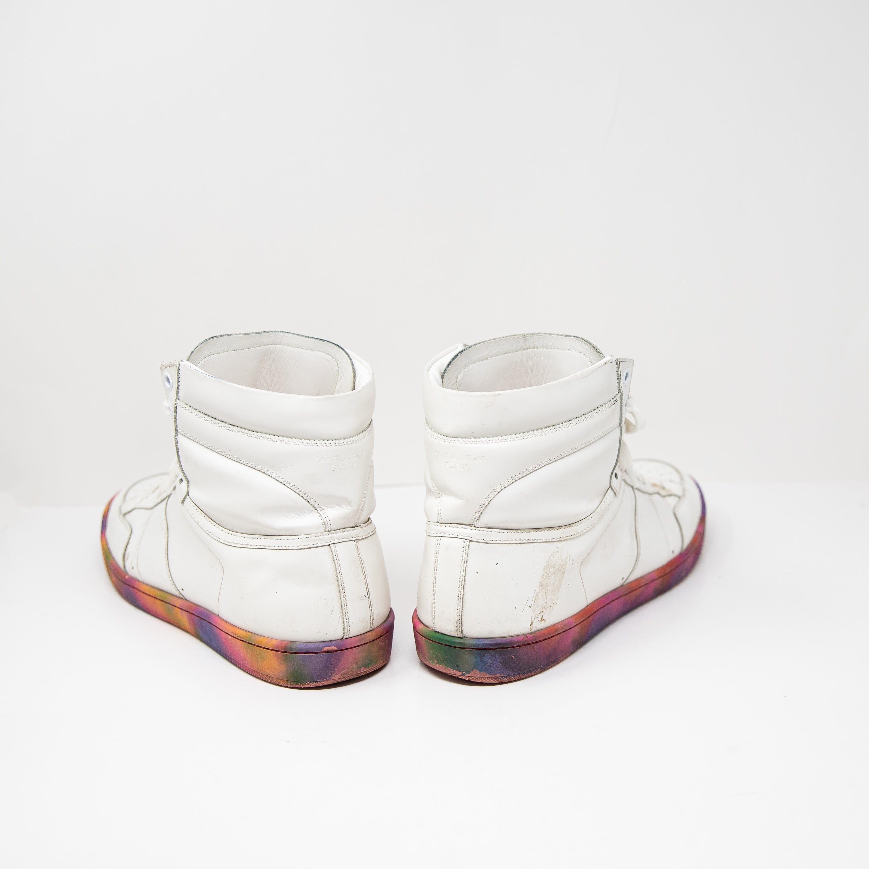 Saint Laurent Paris Genuine Leather High Top Trainers Sneakers Multi Color Sole