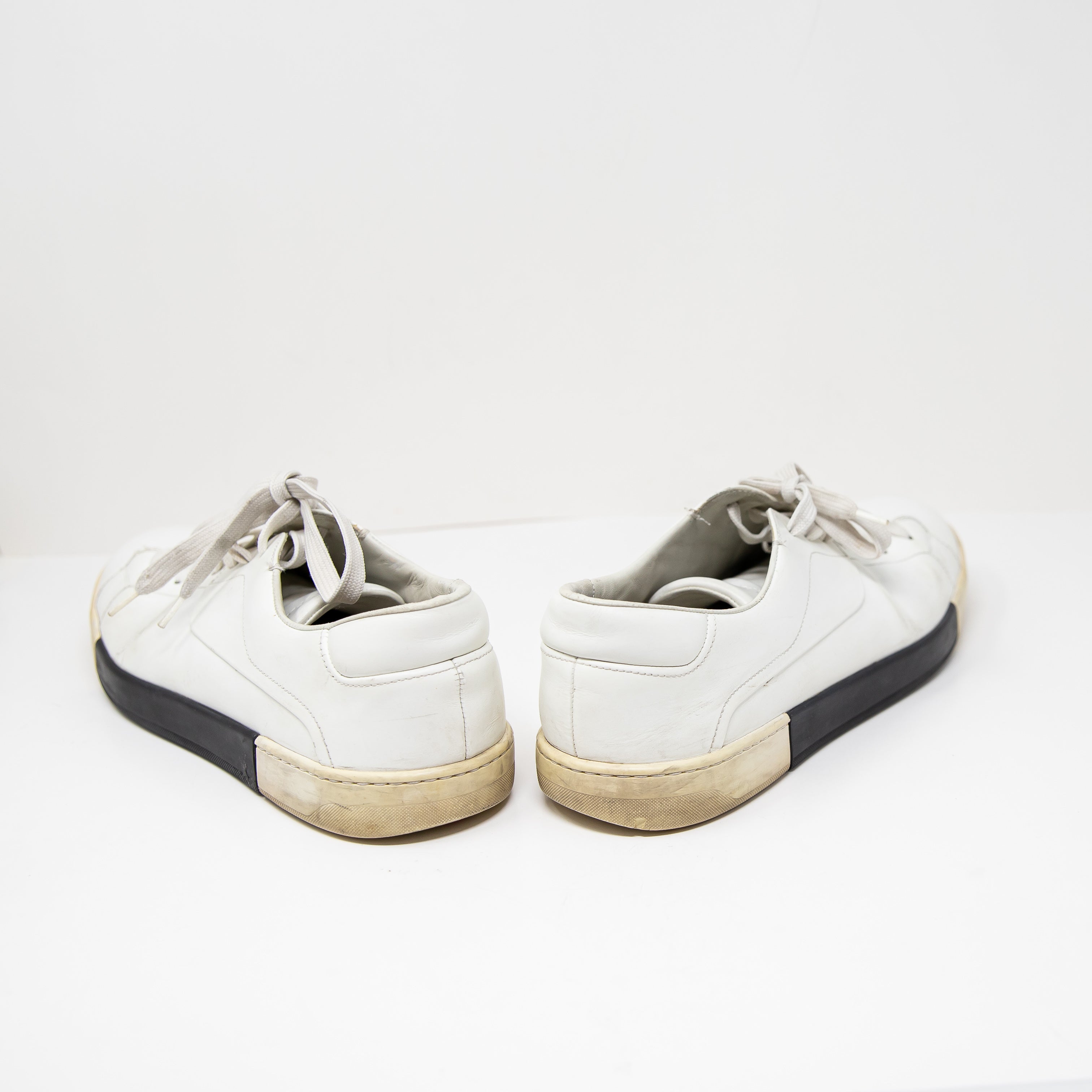 Prada Men's Genuine Leather Lace Up Low Top Trainers Sneakers Shoes White Black