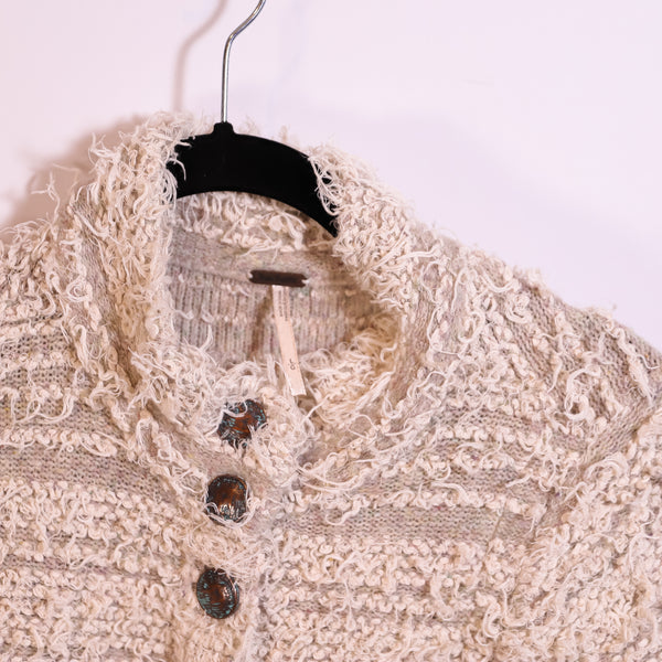 Free People Shag Shaggy Knit Crochet Textured Button Front Sweater Cardigan L