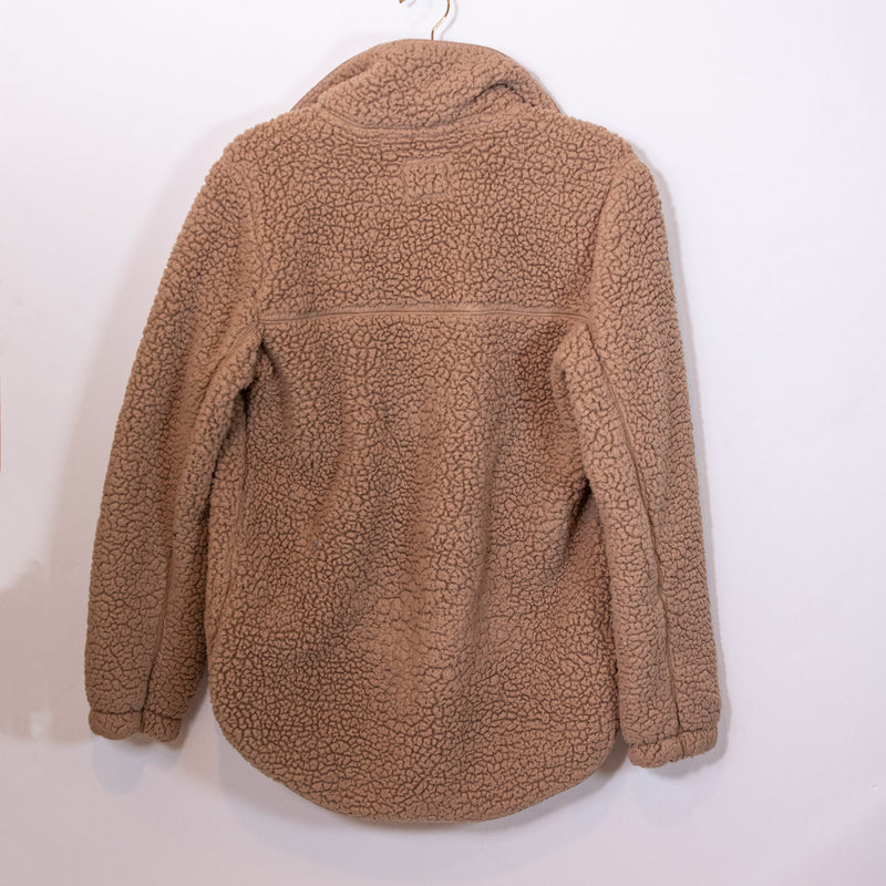 Abercrombie &amp; Fitch Soft A&amp;F Teddy Shearling Quarter Zip Pullover Sweater Brown