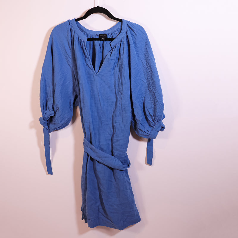 Summersalt Going Places Gauze Cover Up Pullover V Neck Mini Dress Cyprus Blue