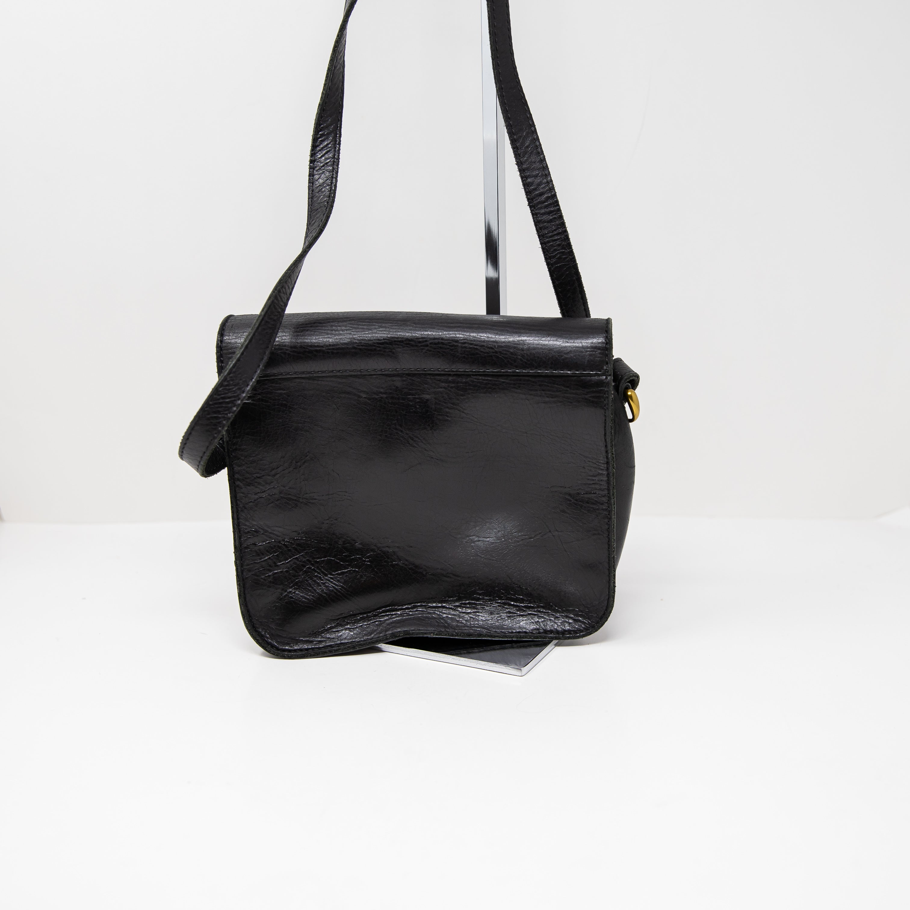 Madewell The Holland Shoulder Crossbody Purse Bag Genuine Leather Black Gold