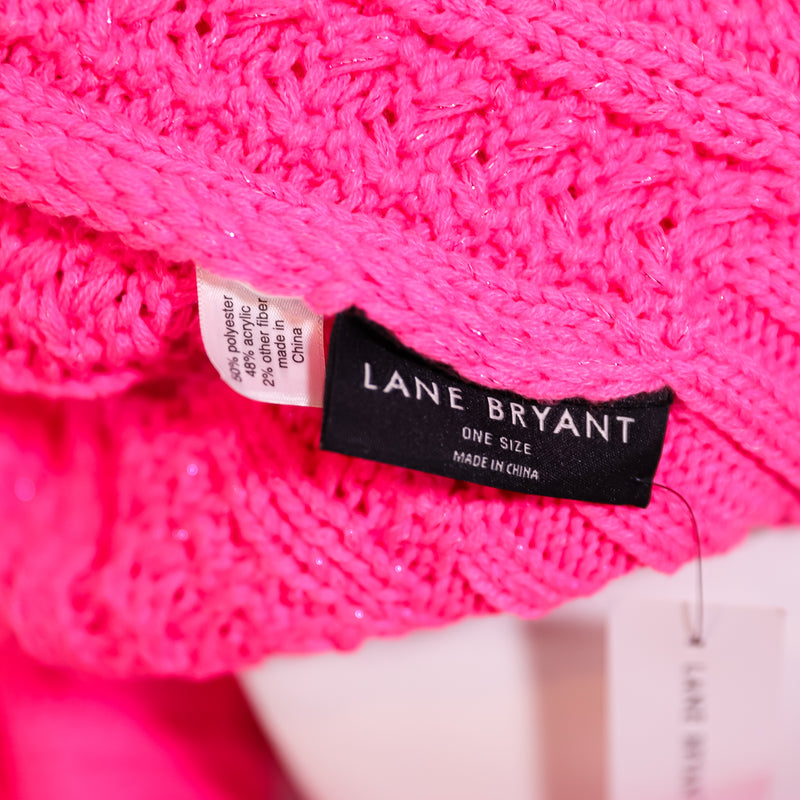 NEW Lane Bryant Cable Knit Stretch Pom Pom Beanie Scarf Wrap Set Knockout Pink