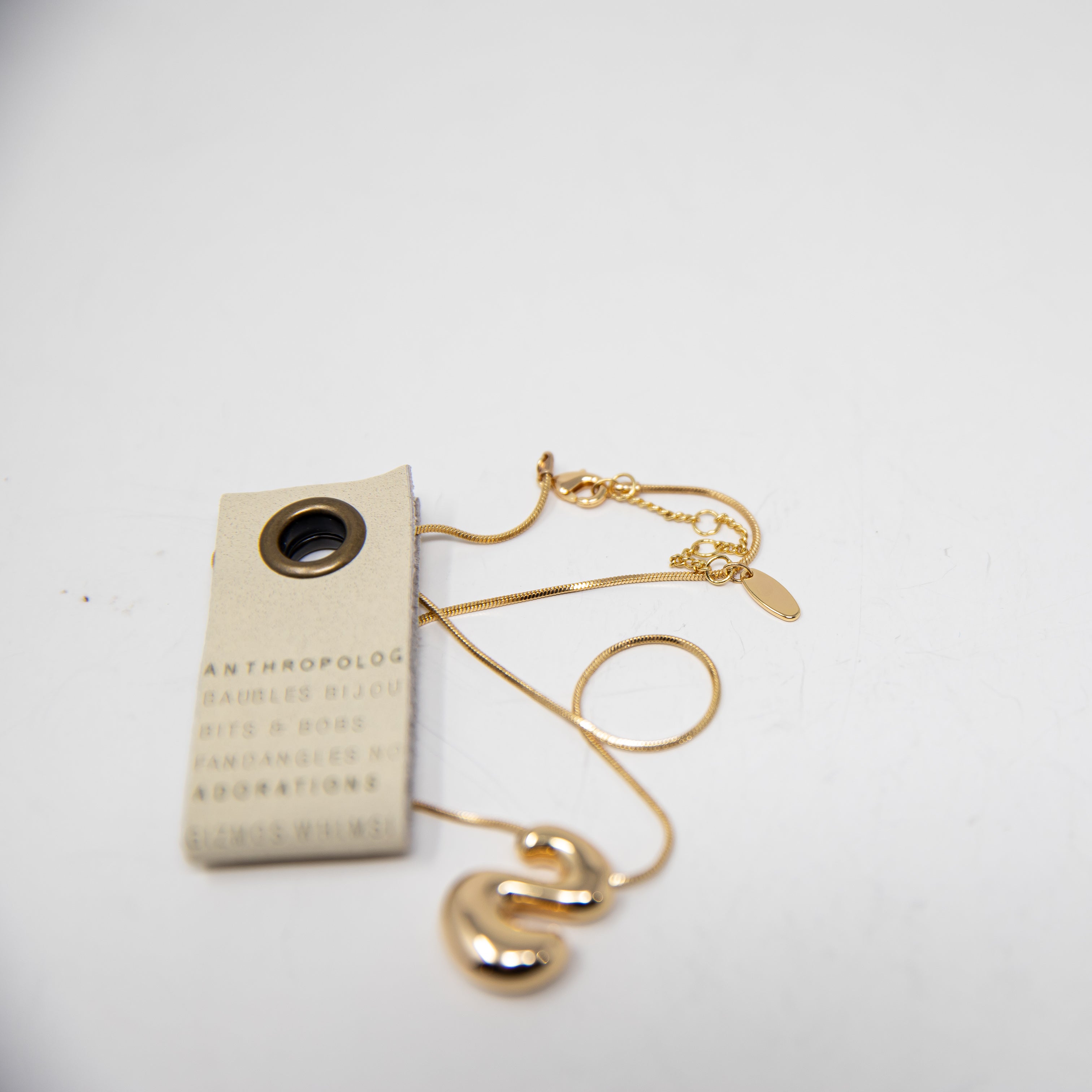 NEW Anthropologie Bubble Letter 'S' Monogram 14k Yellow Gold Plated Necklace