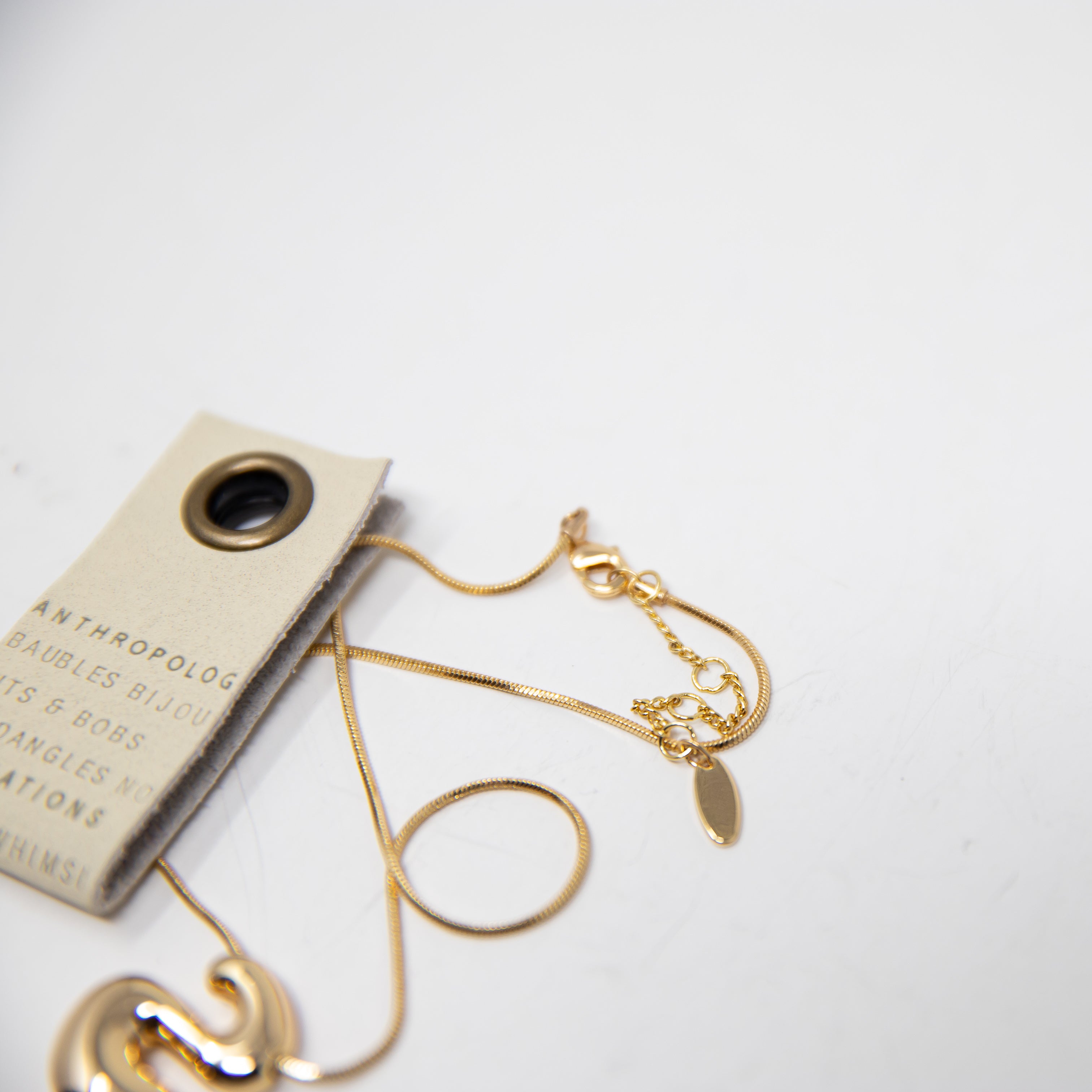 NEW Anthropologie Bubble Letter 'S' Monogram 14k Yellow Gold Plated Necklace