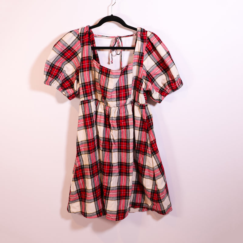 NEW Show Me Your Mumu Smitten Babydoll Cotton Puff Sleeve Mini Dress Plaid XXL