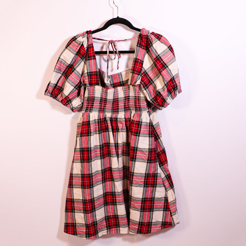 NEW Show Me Your Mumu Smitten Babydoll Cotton Puff Sleeve Mini Dress Plaid XXL