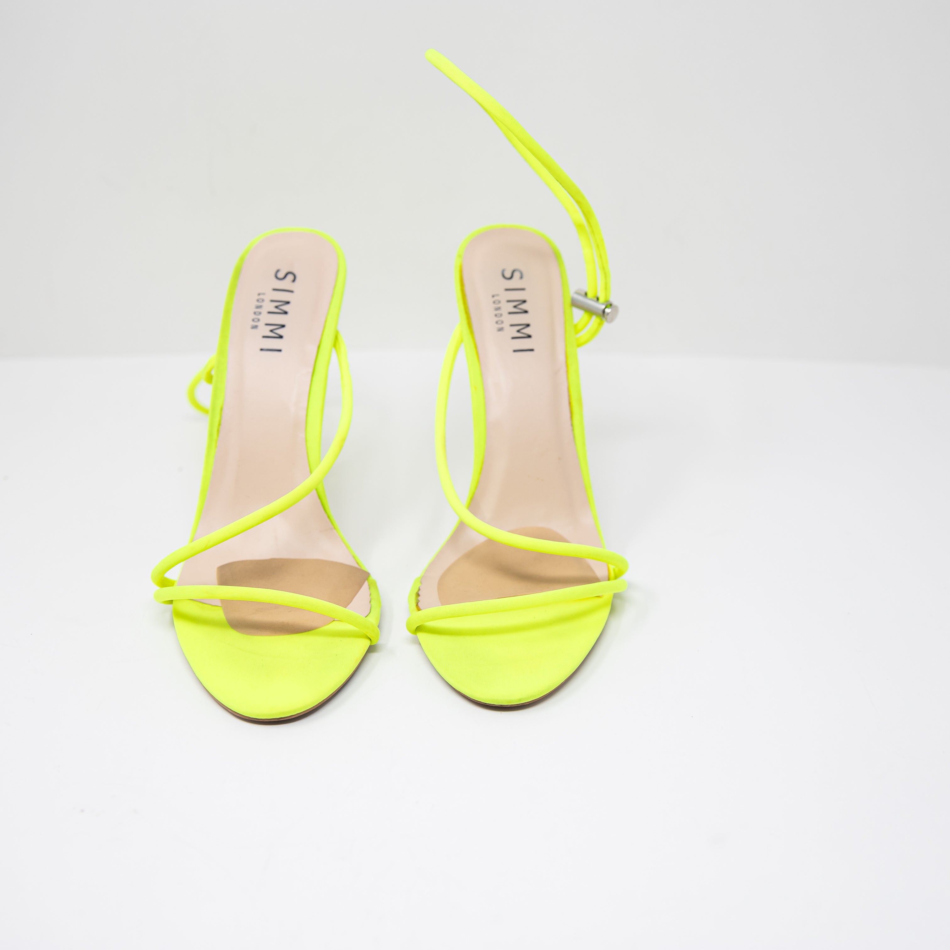 Simmi London Cassie Neon Yellow Neoprene Open Toe Strappy High Heels Shoes 6