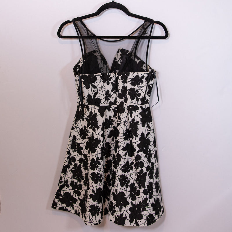 BCBGeneration Black White Floral Flower Print Pattern Sheer Mesh Panel Dress 0