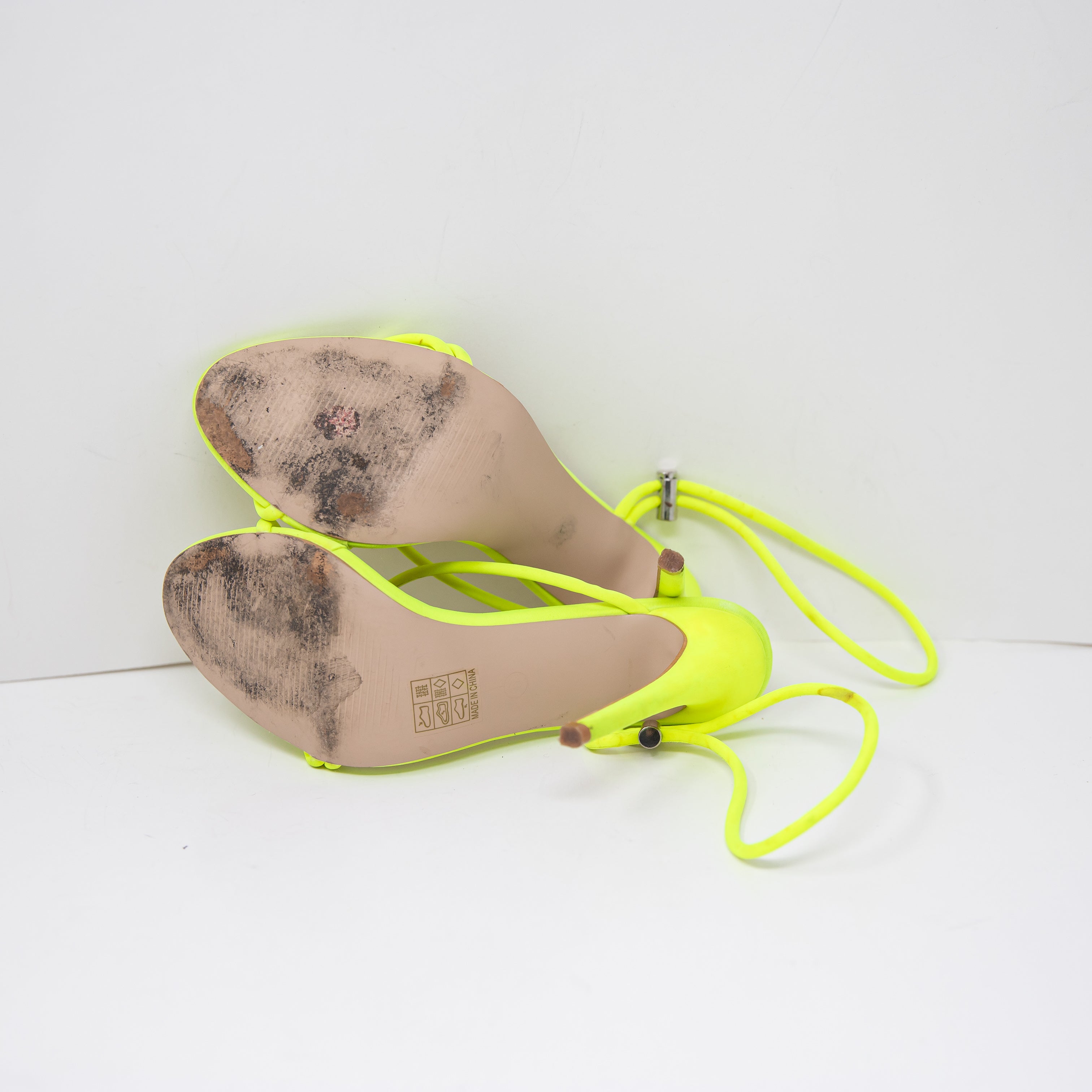 Simmi London Cassie Neon Yellow Neoprene Open Toe Strappy High Heels Shoes 6