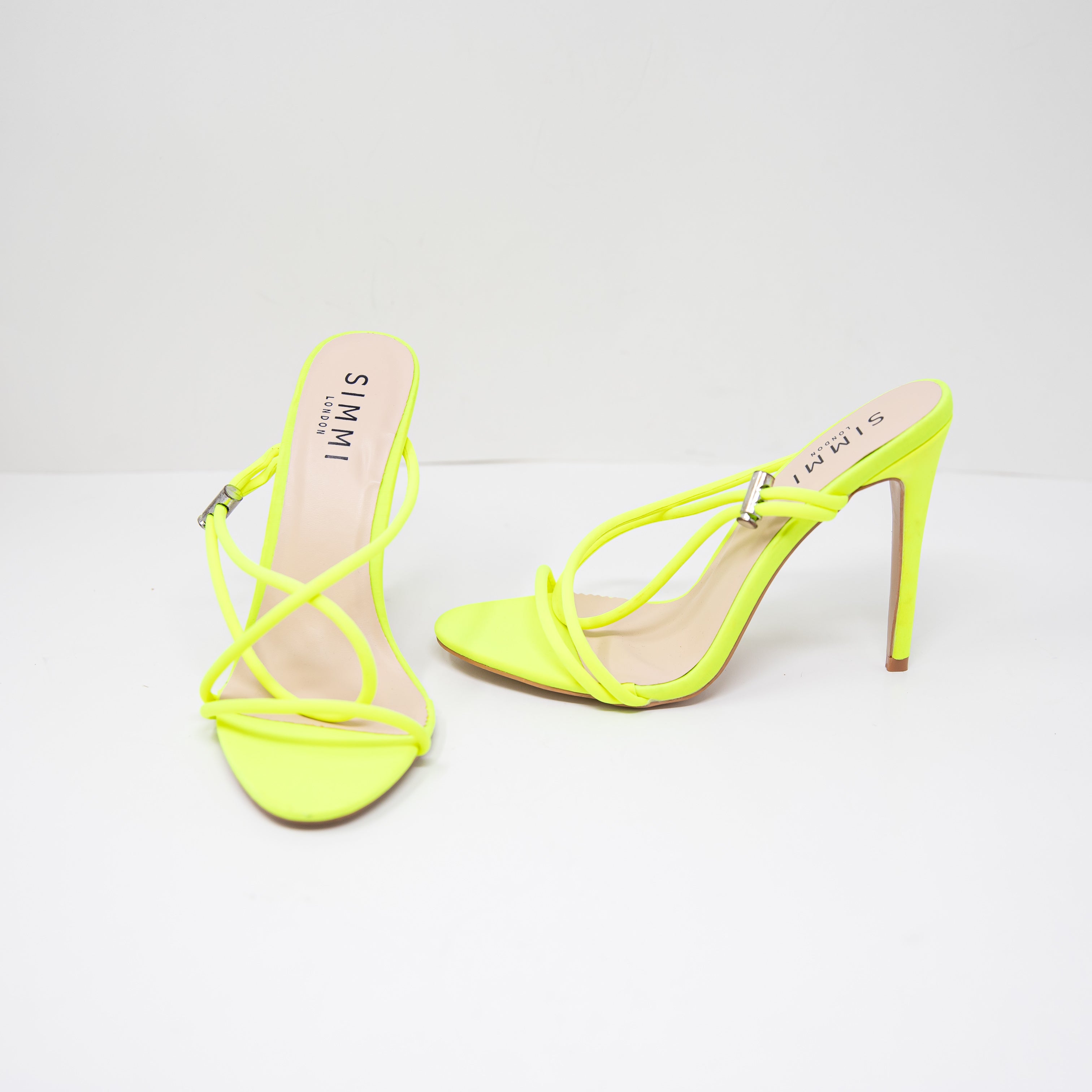 Simmi Cassie Neon Yellow Neoprene Open Toe Strappy Sandals High Heels Shoes 6