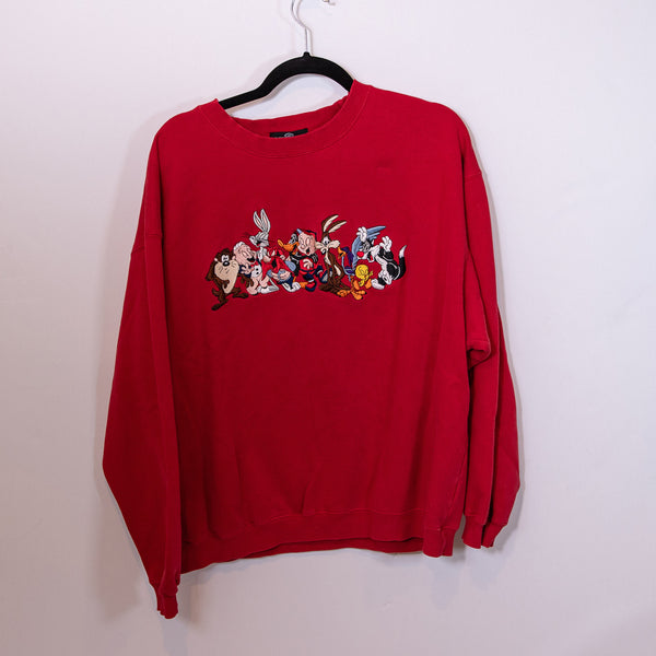 Warner Brothers Studio Looney Tunes Graphic Embroidered Cotton Crew Neck Sweater