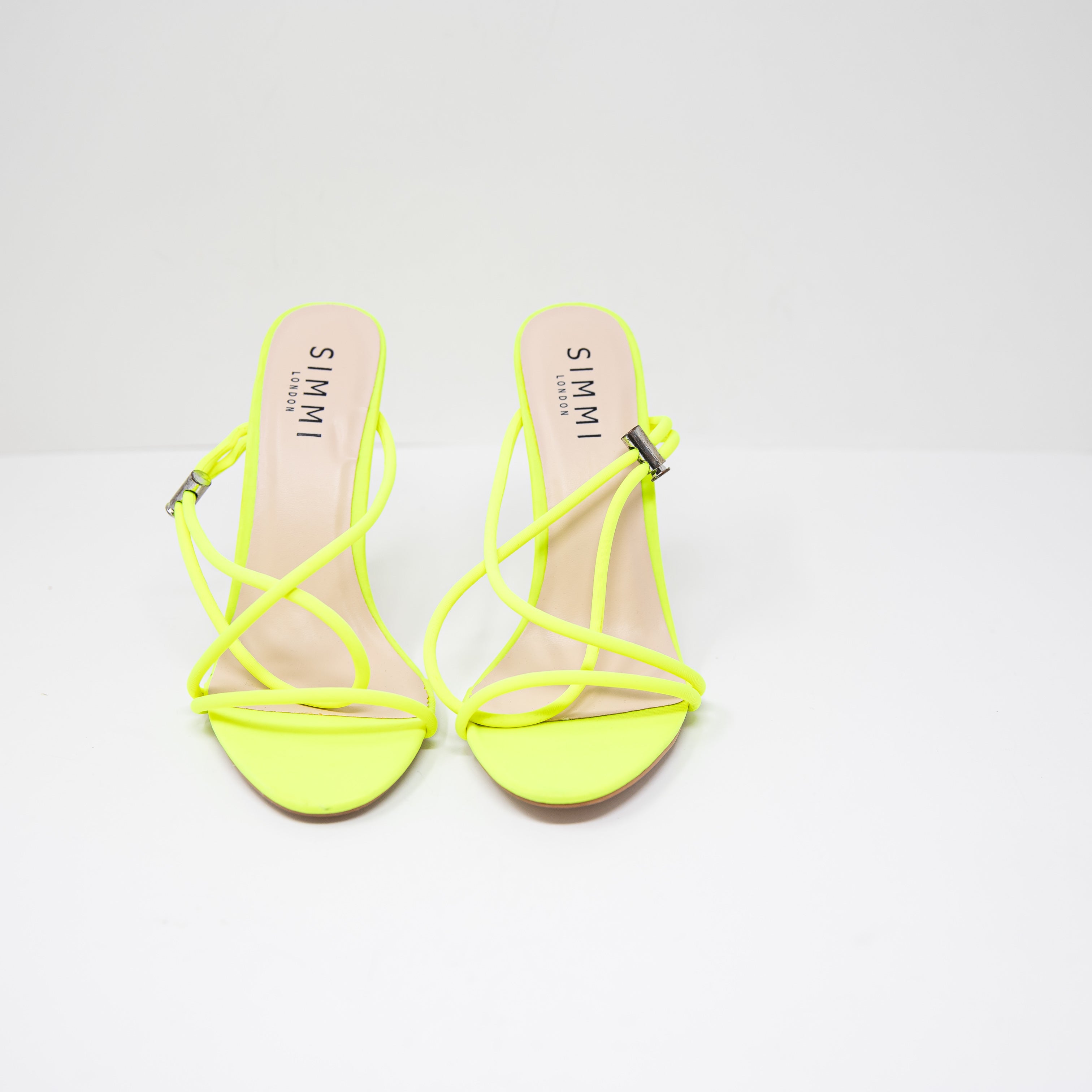 Simmi Cassie Neon Yellow Neoprene Open Toe Strappy Sandals High Heels Shoes 6