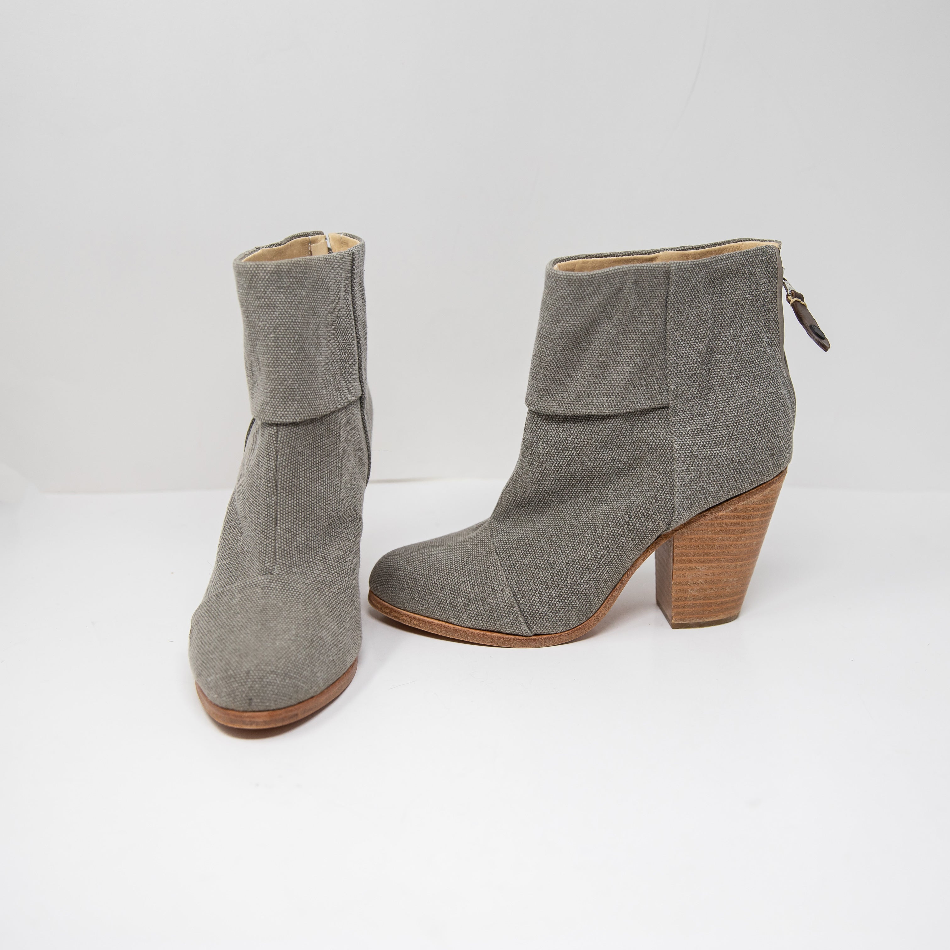 NEW Rag & Bone Newbury Italian Canvas Stonewall Ankle Stacked Heel Booties Gray
