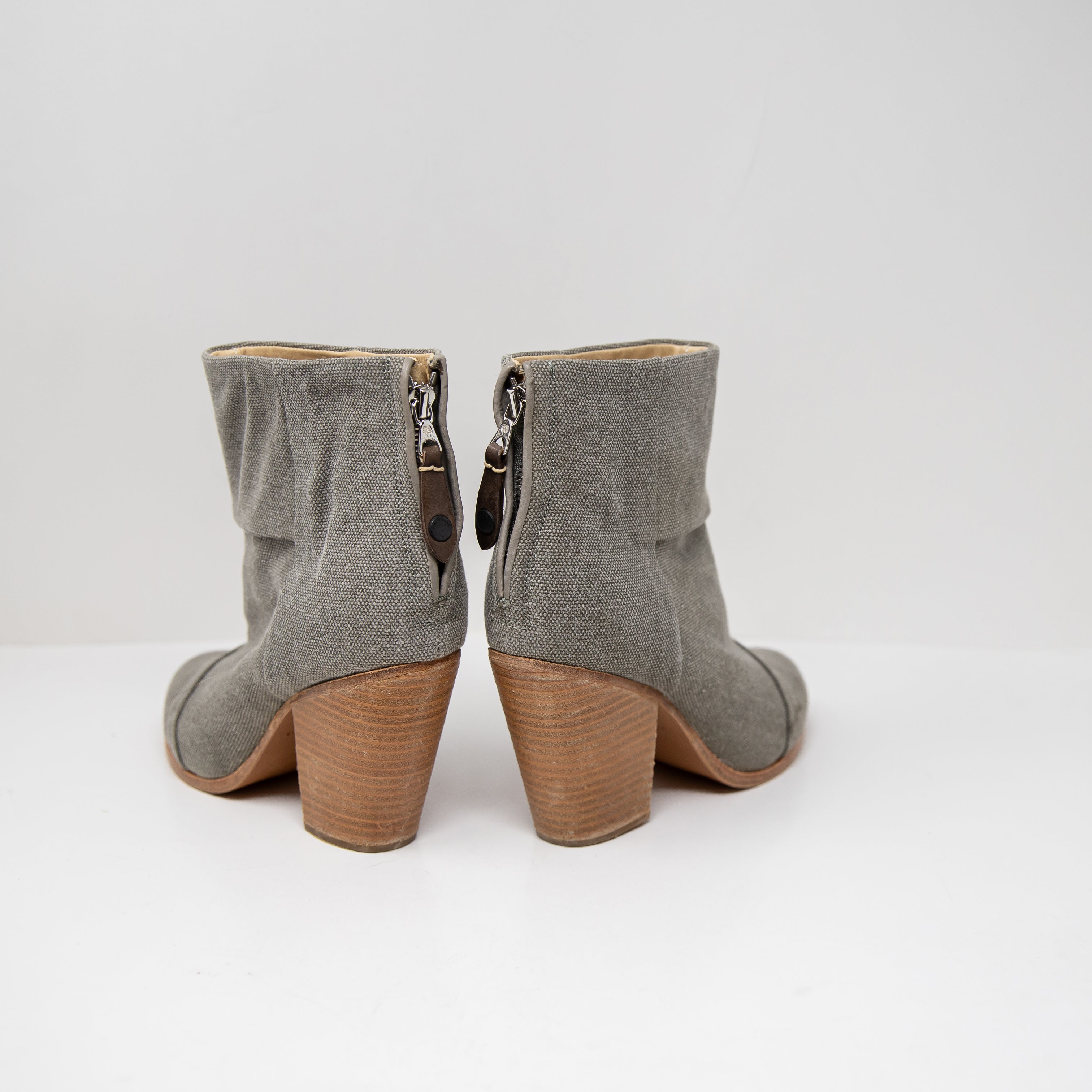 NEW Rag & Bone Newbury Italian Canvas Stonewall Ankle Stacked Heel Booties Gray