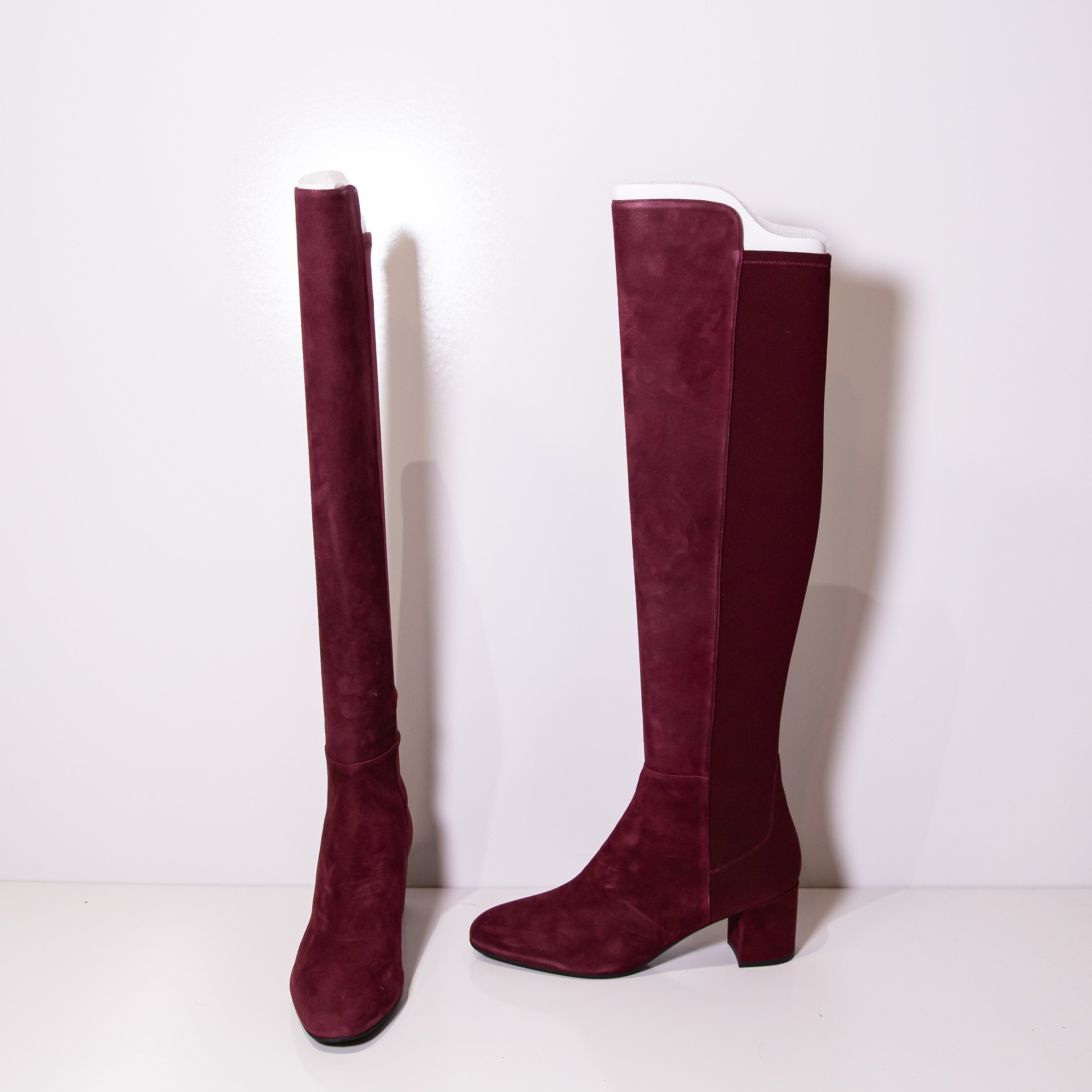 NEW Stuart Weitzman Gillian 60 City Suede Leather Block Heel Boot Burgundy 10