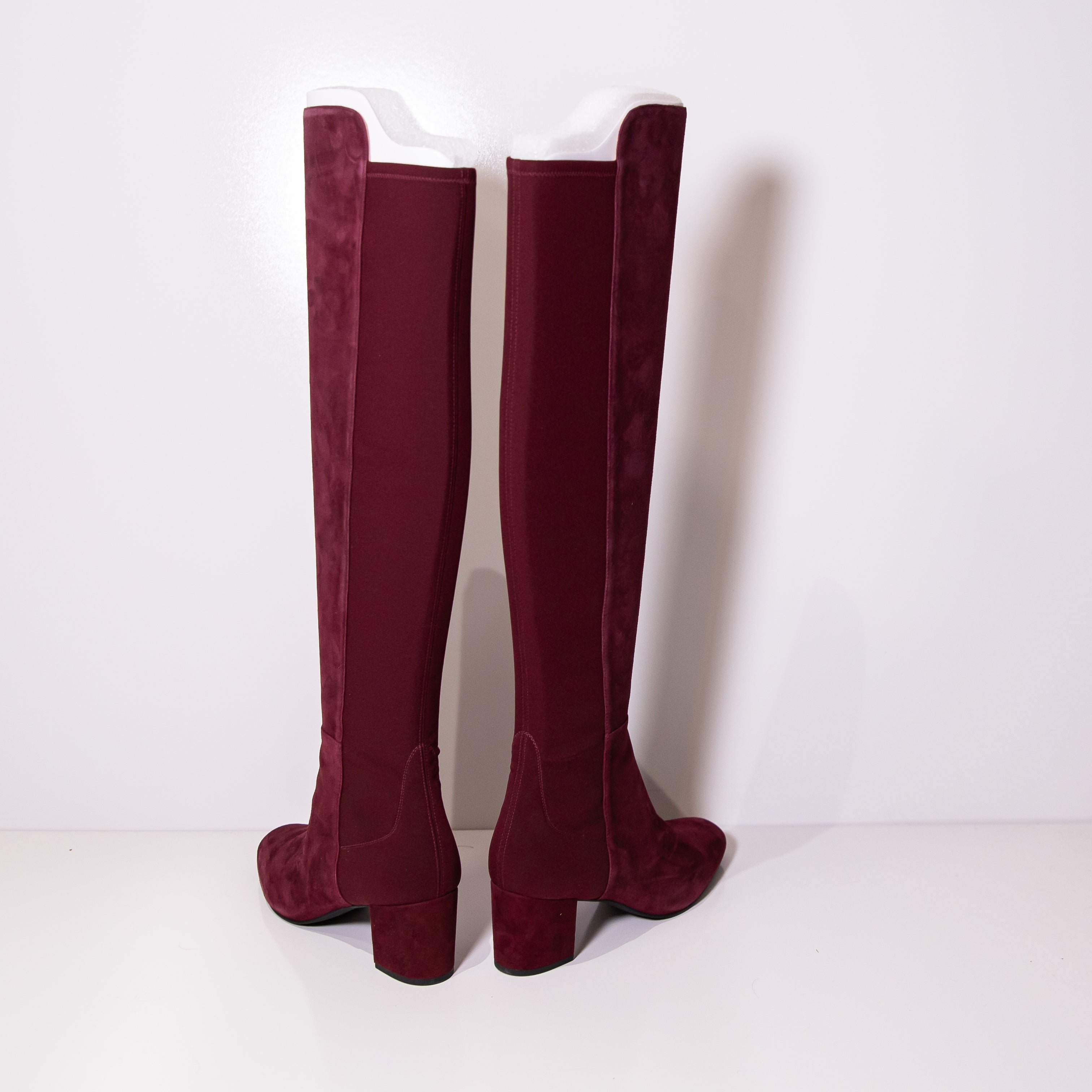 NEW Stuart Weitzman Gillian 60 City Suede Leather Block Heel Boot Burgundy 10