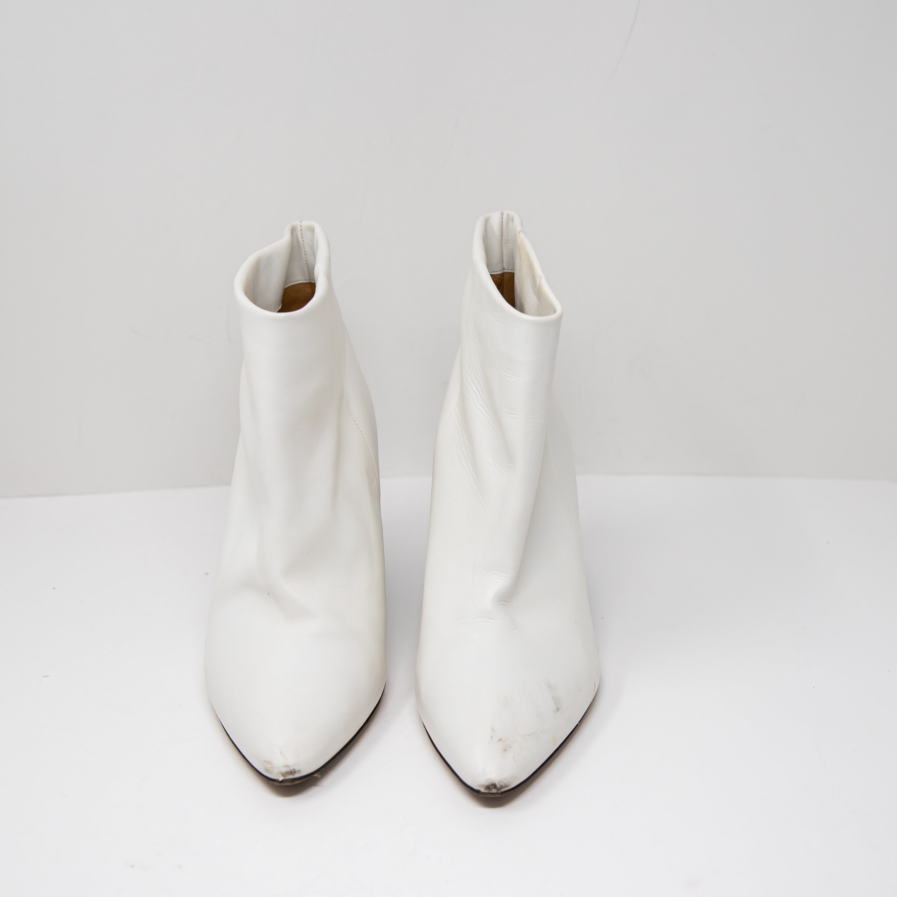Isabel Marant Dlyvee Genuine Leather Geometric Heel Ankle Booties Shoes White 10