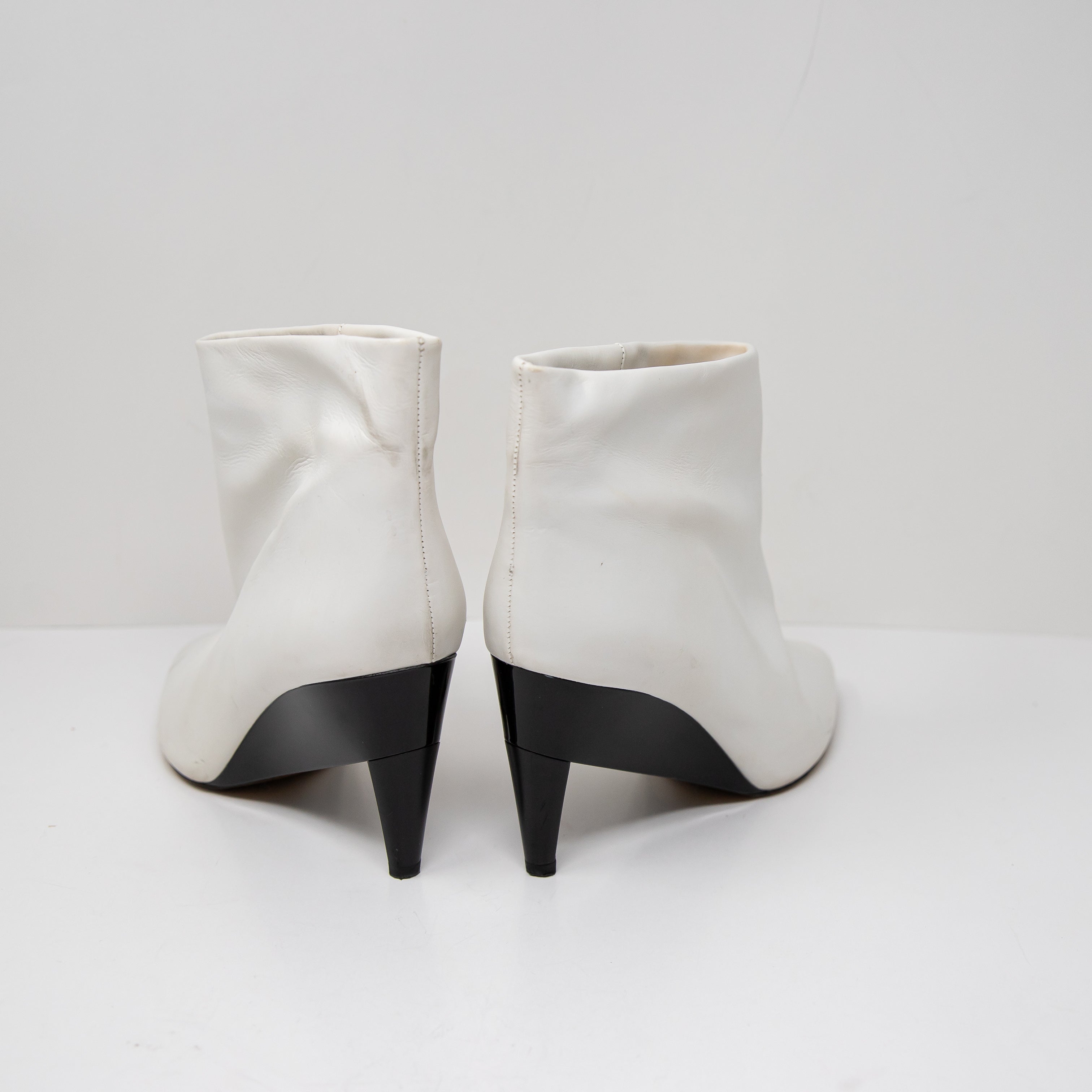 Isabel Marant Dlyvee Genuine Leather Geometric Heel Ankle Booties Shoes White 10