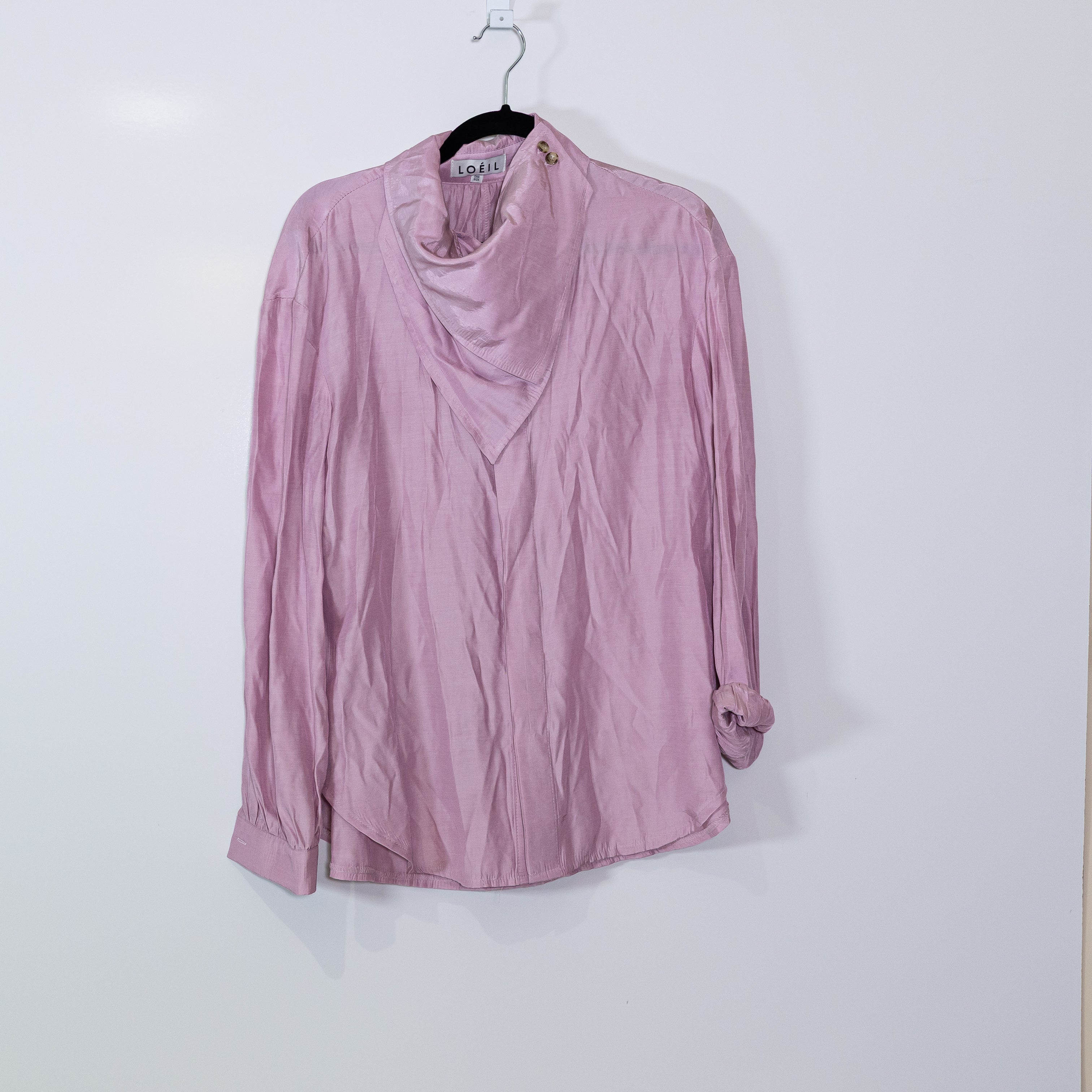 Loeil Silk Blend Wrap Scarf Neck Long Sleeve Lightweight Blouse Lilac Purple OS