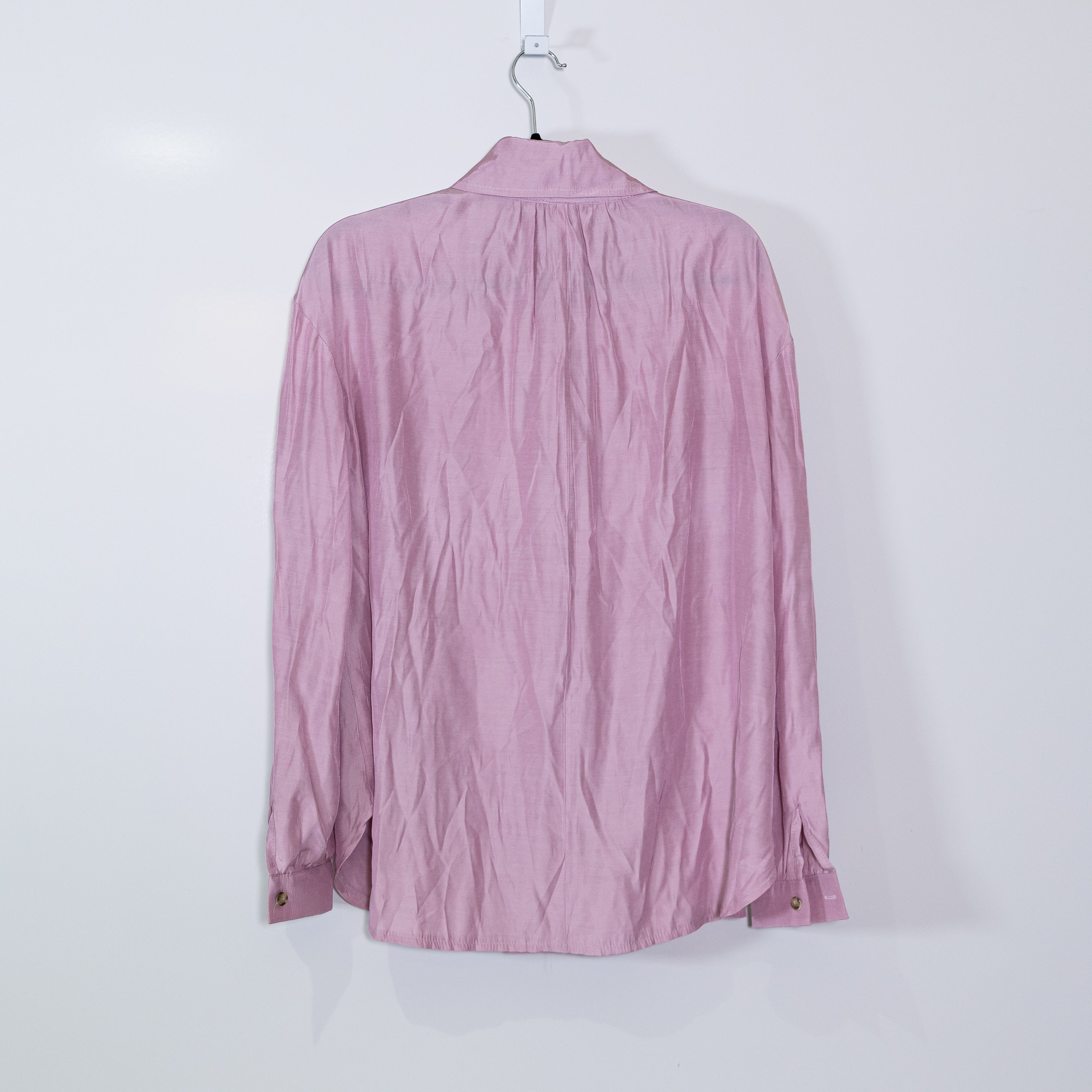 Loeil Silk Blend Wrap Scarf Neck Long Sleeve Lightweight Blouse Lilac Purple OS