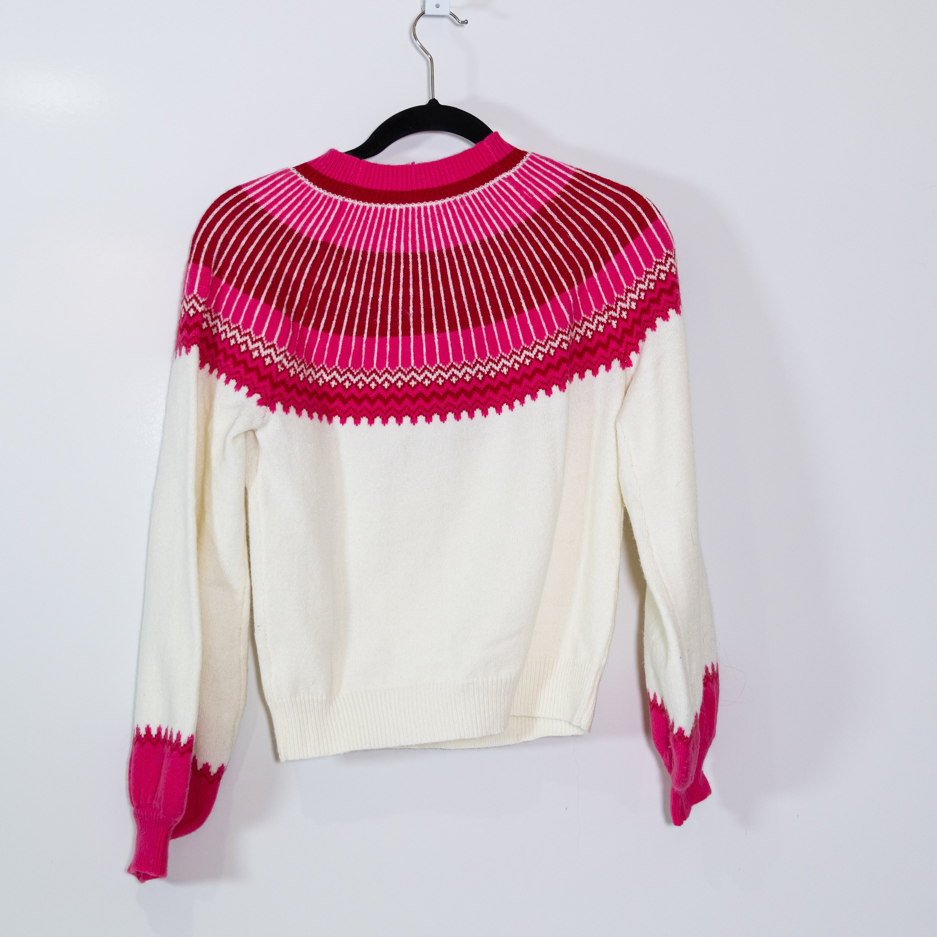 Hyacinth House Dove Fair Isle Pink Print Pattern Mock Neck Pullover Sweater XXS